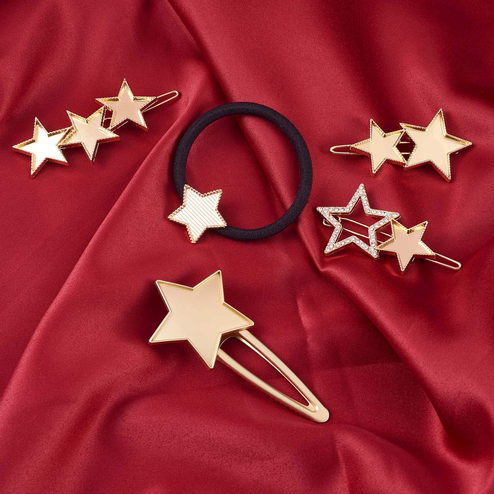 5Pcs Alloy Star Alligator Hair Clips - Metal Gold Hair Barrettes with Hair Ties for DIY Hair Accessories - Perfect for Women, Girls, Bridal, Party & Everyday Hairstyles