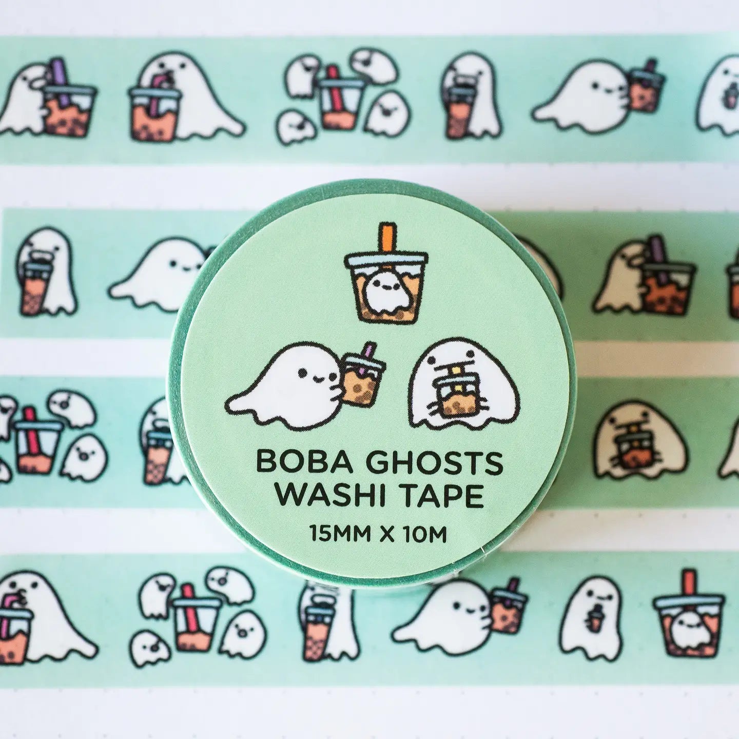 Boba Ghosts Washi Tape - Cute Kawaii Japanese Decorative Tape for Scrapbooking, Journaling, Planner, DIY Crafts - Perfect for Halloween, Bullet Journals & Gift Wrapping