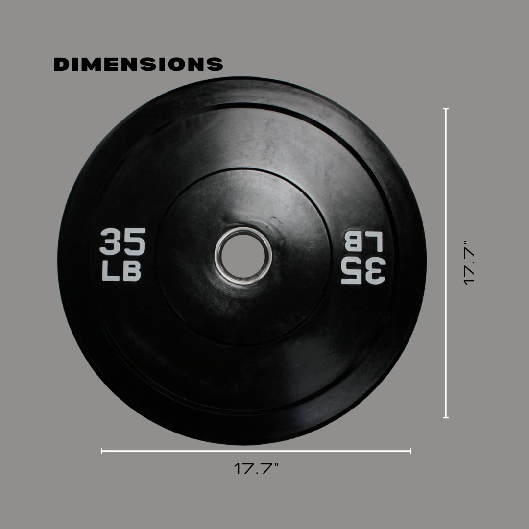 Ader 35lb Black Rubber Bumper Plates - Pair for CrossFit, Weightlifting & Home Gym Workouts