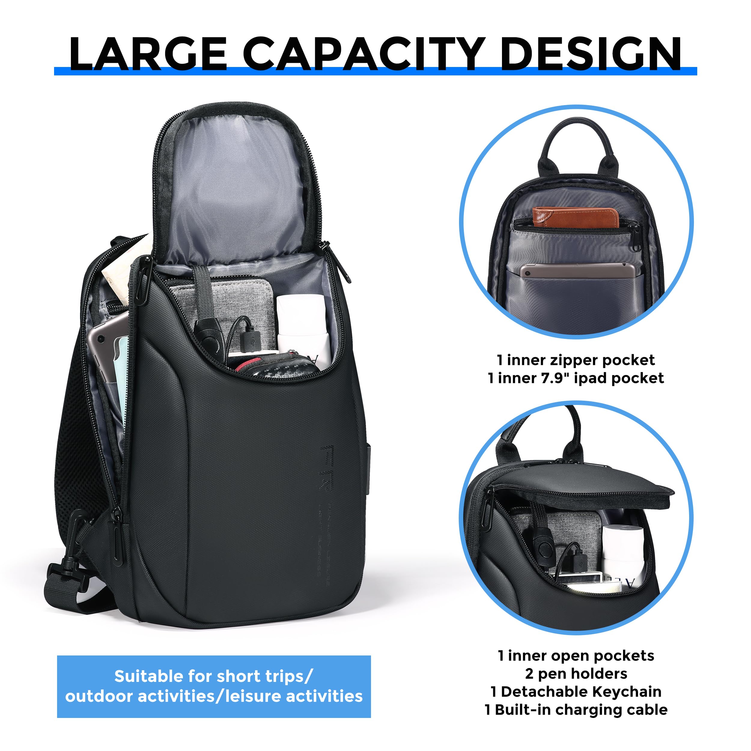 Waterproof Anti-Theft Sling Bag for Men & Women - Lightweight Crossbody Shoulder Chest Bag with USB Port - Perfect for Travel, Hiking, Commuting & Everyday Use