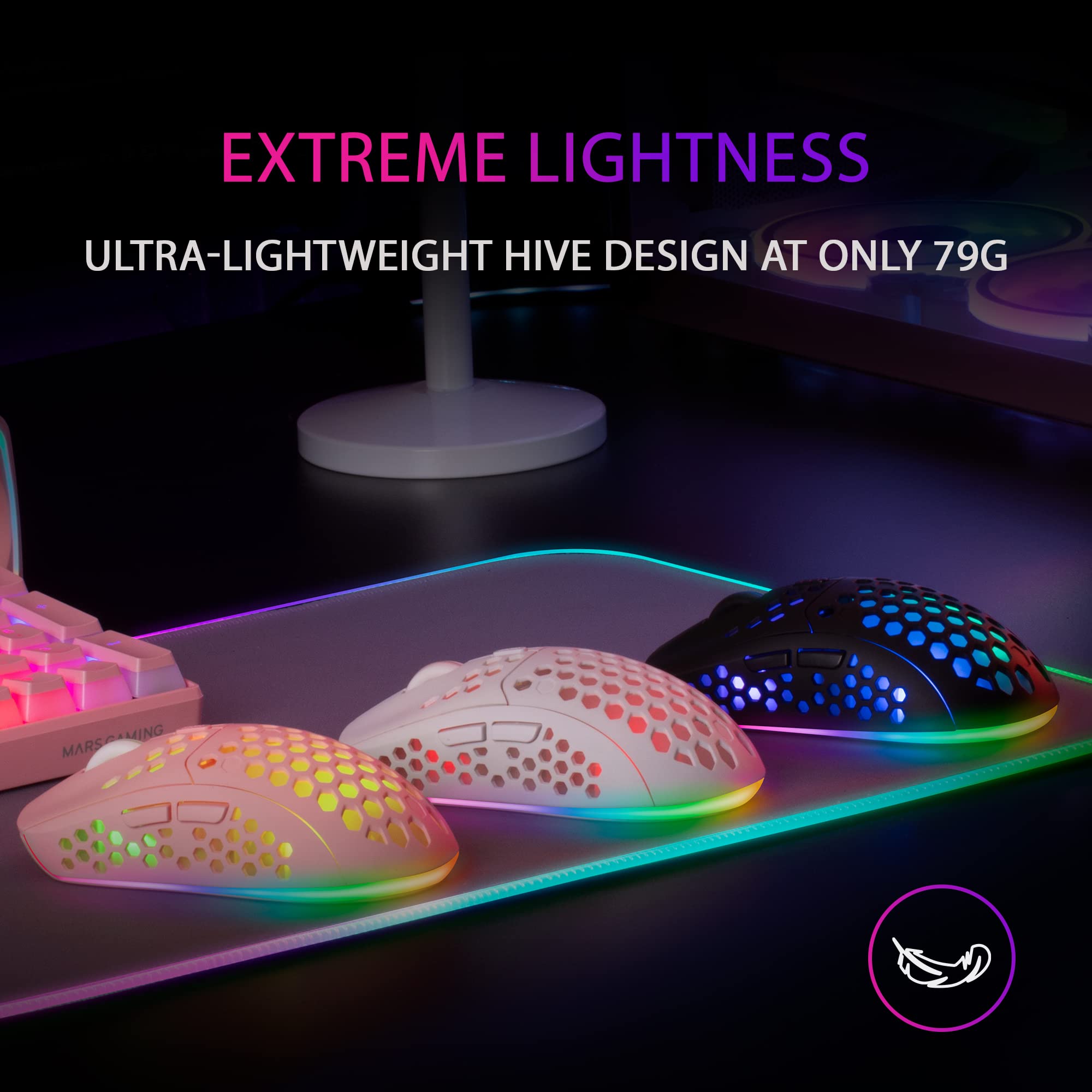 Mars Gaming MMW3 Wireless Gaming Mouse - RGB Flow Lighting, Ultra Lightweight 79g, 3200 DPI Adjustable, Ergonomic Design - Perfect for PC Gaming, Esports & Office Work (Black)
