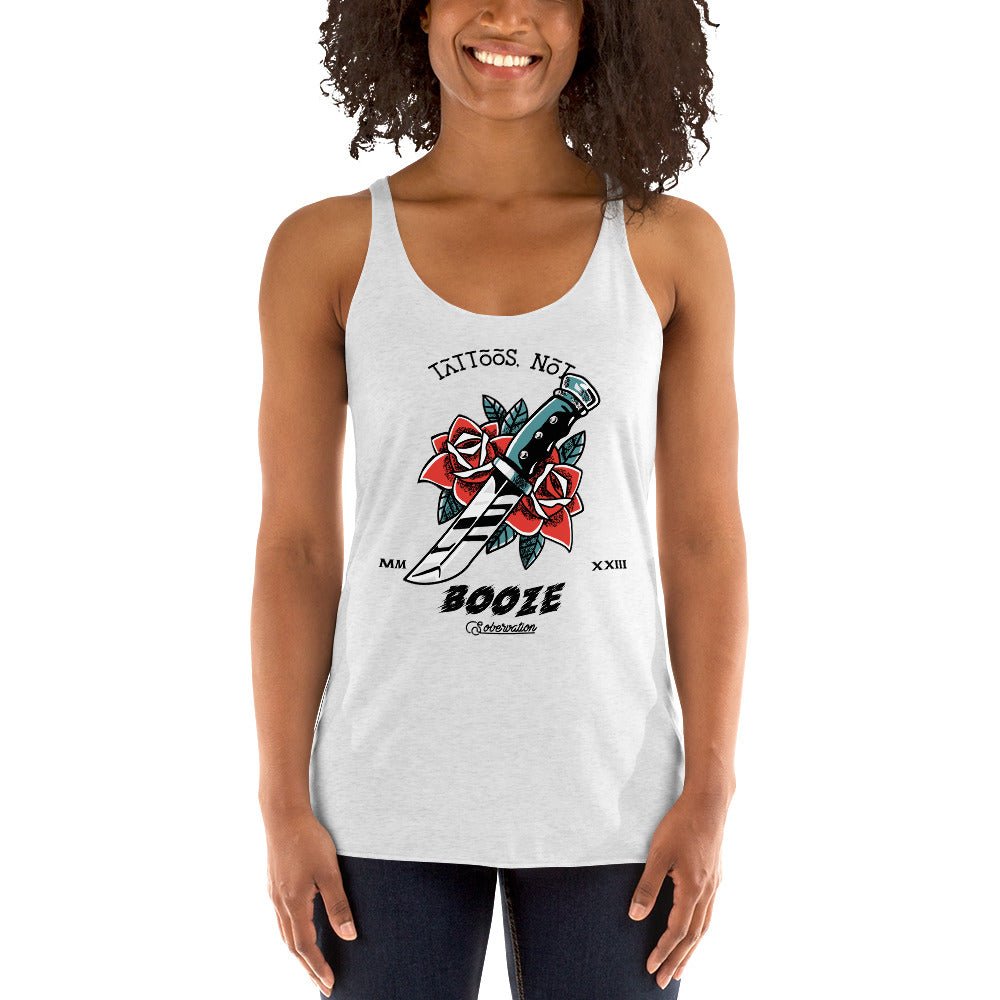 Rose Dagger Tattoo Design Women's Racerback Tank Top - Stylish Casual Wear for Summer, Gym & Street Fashion