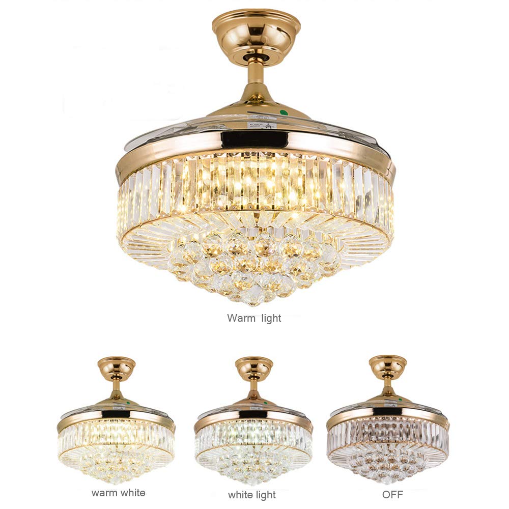Modern Dimmable Crystal Ceiling Fan with LED Lights & Remote Control - 36