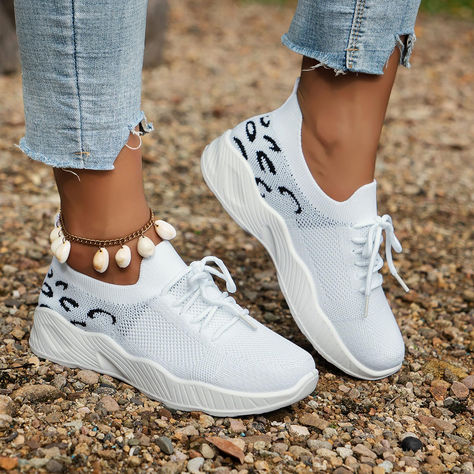 Lightweight Women's Walking Shoes - Comfortable Lace-Up Sneakers with Soft Sole for Travel & Outdoor Activities | Leopard Print Flat Shoes for Casual Wear, Running Errands & Daily Comfort