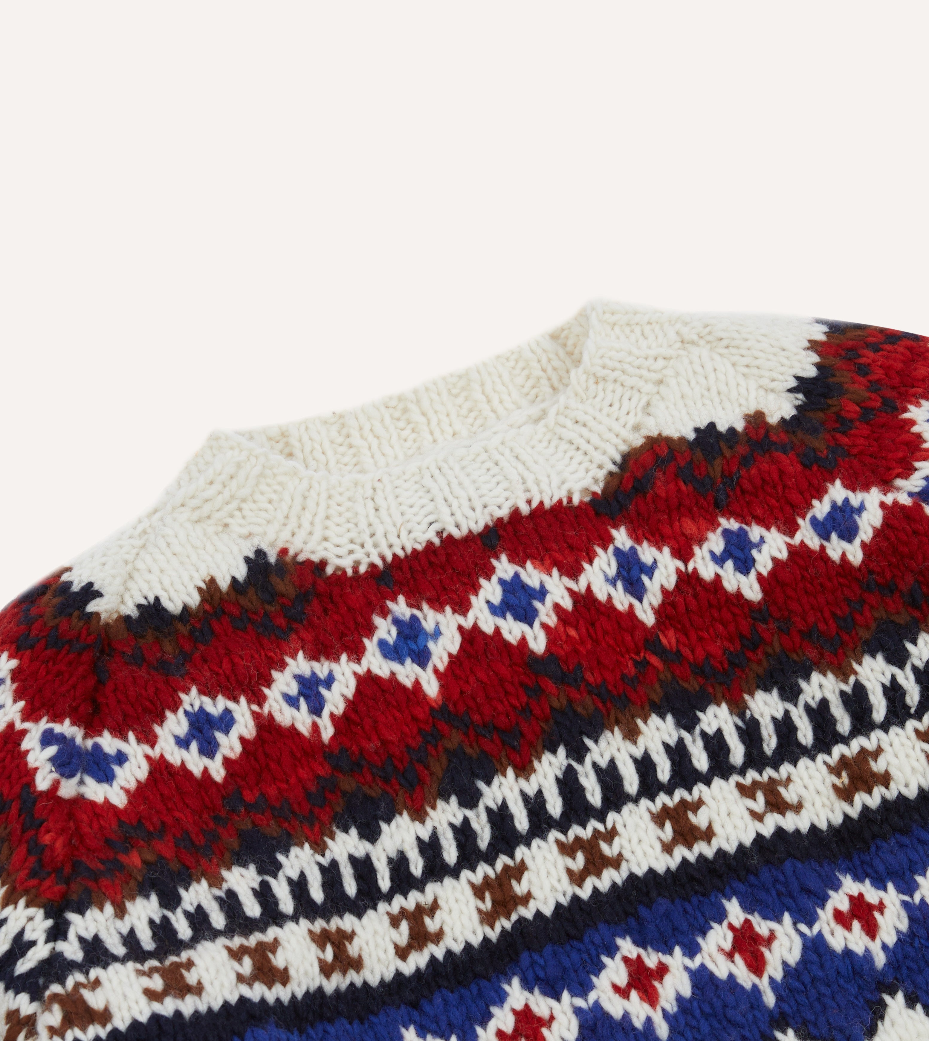 Drake's Ecru and Red Fairisle Merino Wool Jumper - Warm Winter Knit Sweater for Men - Perfect for Christmas Gifts & Cozy Holiday Outfits