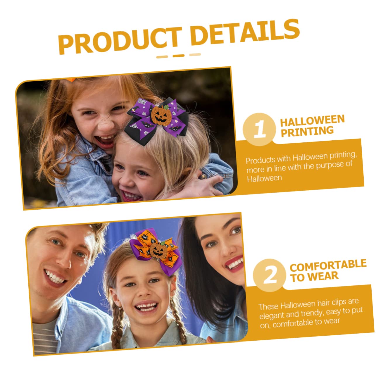 Beavorty Halloween Hair Bows - 4pcs Witch Hair Clips with Bat & Pumpkin Design for Women & Girls - Perfect for Costume Parties, Cosplay, and Spooky Celebrations