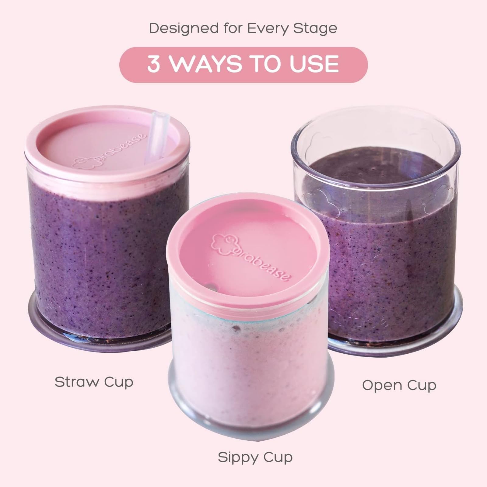 Grabease BPA-Free & Phthalate-Free 4oz Sippy Cup for Babies & Toddlers - Easy Transition Training Cup with Soft Spout - Perfect for Daycare, Travel & Learning Independent Drinking (Blush)