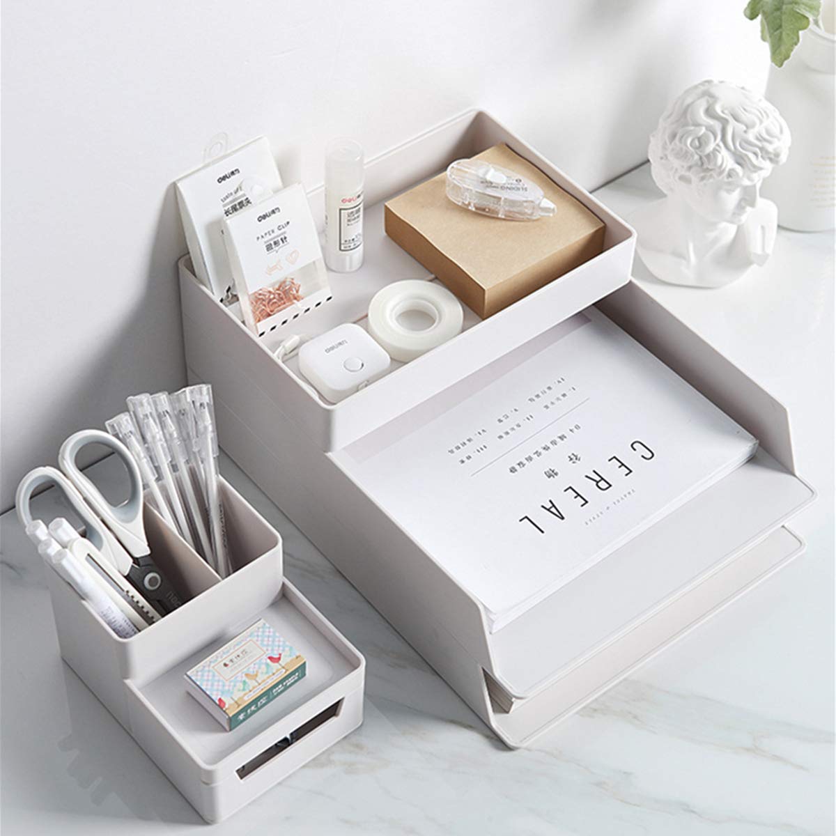 Vertical Desk File Organizer with Drawer - Wall Mount Letter Tray for Office & Home Documents - White Small Size | Perfect for Desk Organization, Mail Sorting & Paper Storage