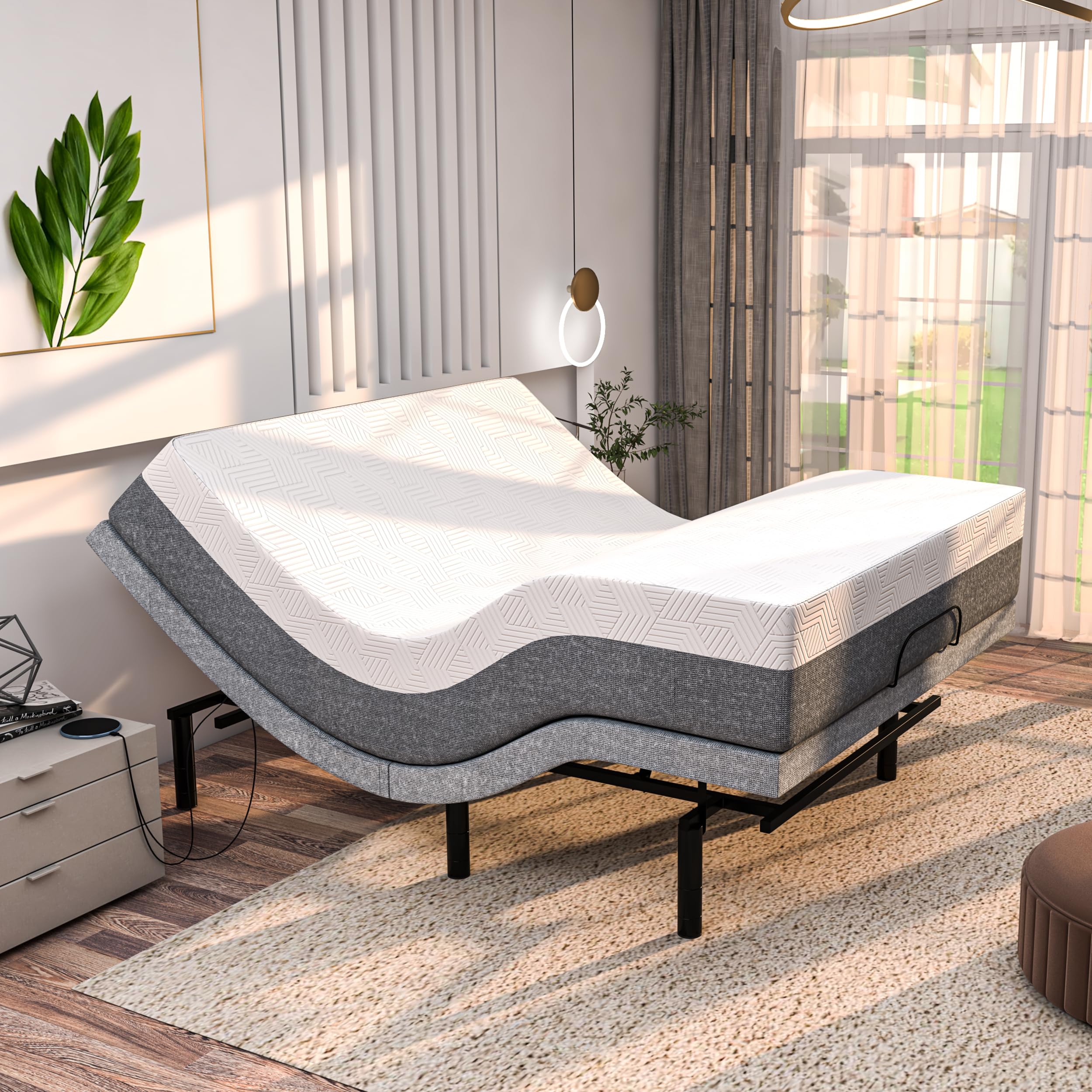 Adjustable Bed Frame with Cooling Gel Mattress & Massage - for Home Comfort & Relaxation
