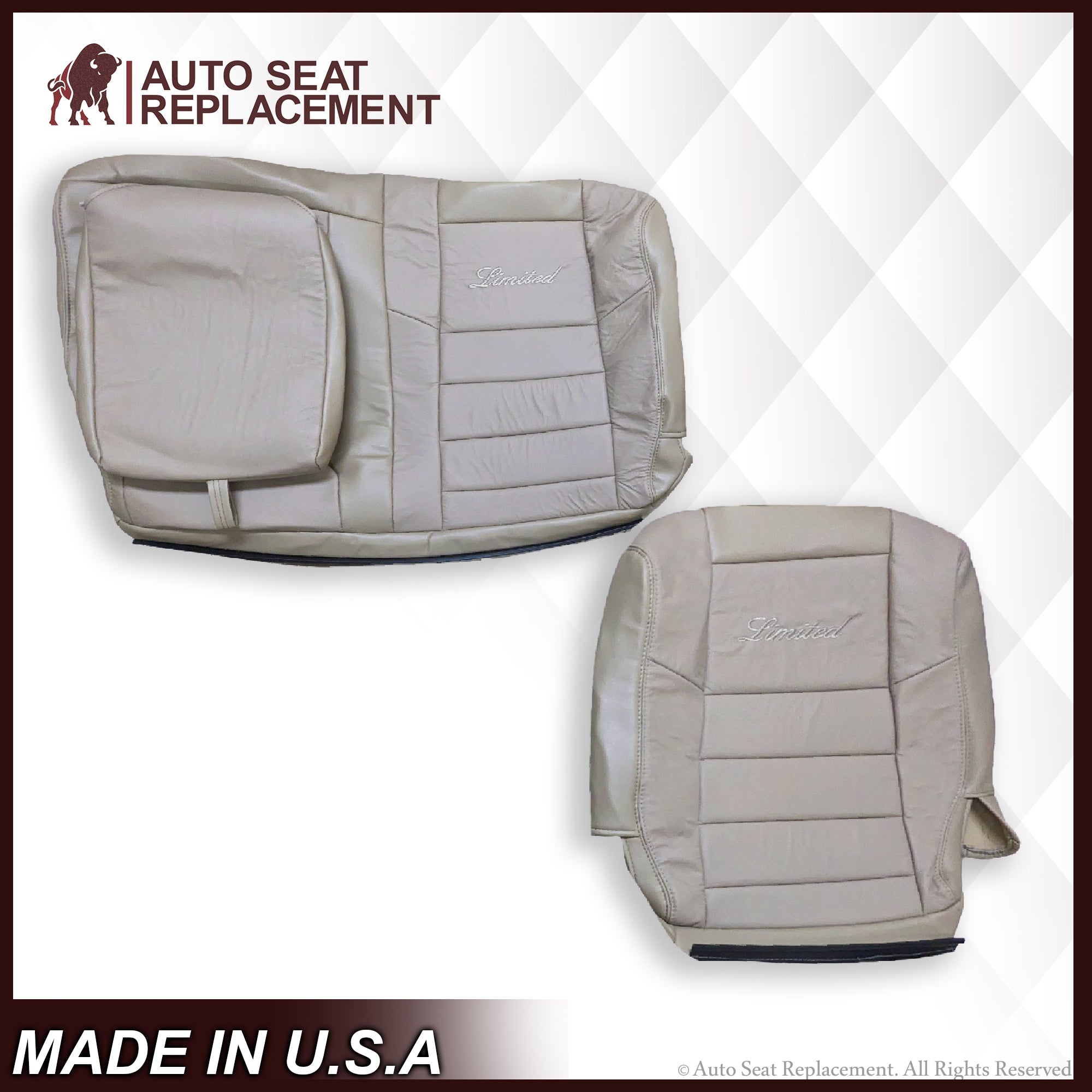 2002-2005 Ford Excursion Limited 60/40 Split Second Row Seat Cover - Tan Leather Look, Custom Fit, Durable Protection for SUVs - Perfect for Family Road Trips, Camping & Off-Road Adventures
