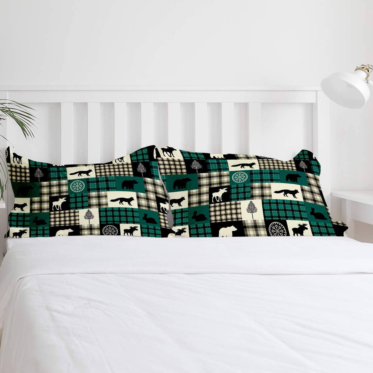 Smile Sunflower 4-Piece Luxury Soft Duvet Cover Set for Girls & Boys - Queen Size, Includes 1 Comforter Cover, 1 Bed Sheet, 2 Pillowcases in Christmas Green & Black Buffalo Check Plaid Pattern - Perfect for Kids' Bedrooms, Guest Rooms & Holiday Decor