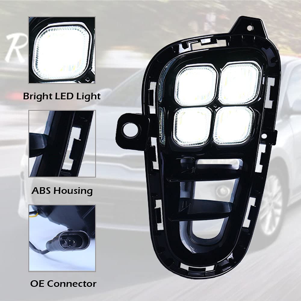 2018-2020 KIA Rio LED Daytime Running Lights & Fog Lights Kit - 4-Eye Bright White DRLs with Wiring Harness & Switch | Enhanced Visibility & Safety for Night Driving & Bad Weather