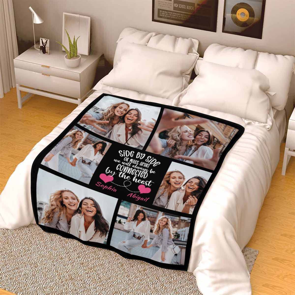 Personalized Custom Photo Fleece Blanket - Side by Side or Miles Apart Design - 6 Photos - Soft Lightweight Flannel Throw (32