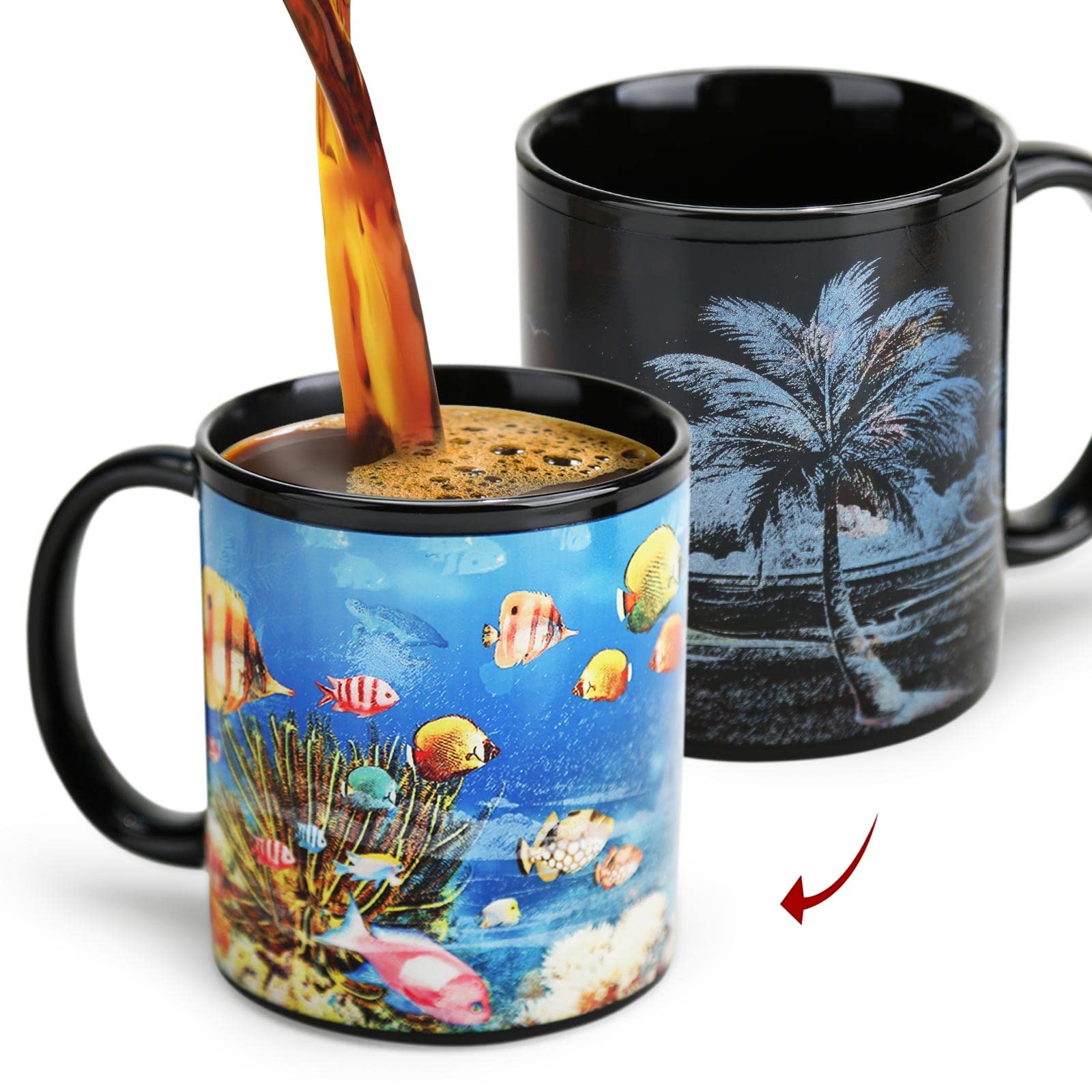 Magic Color Changing Ceramic Coffee Mug 11oz - Reveals Sea World Design with Hot Liquids, Funny & Unique Gift for Women & Kids - Perfect for Tea, Coffee, Milk at Home, Office or Birthday Parties