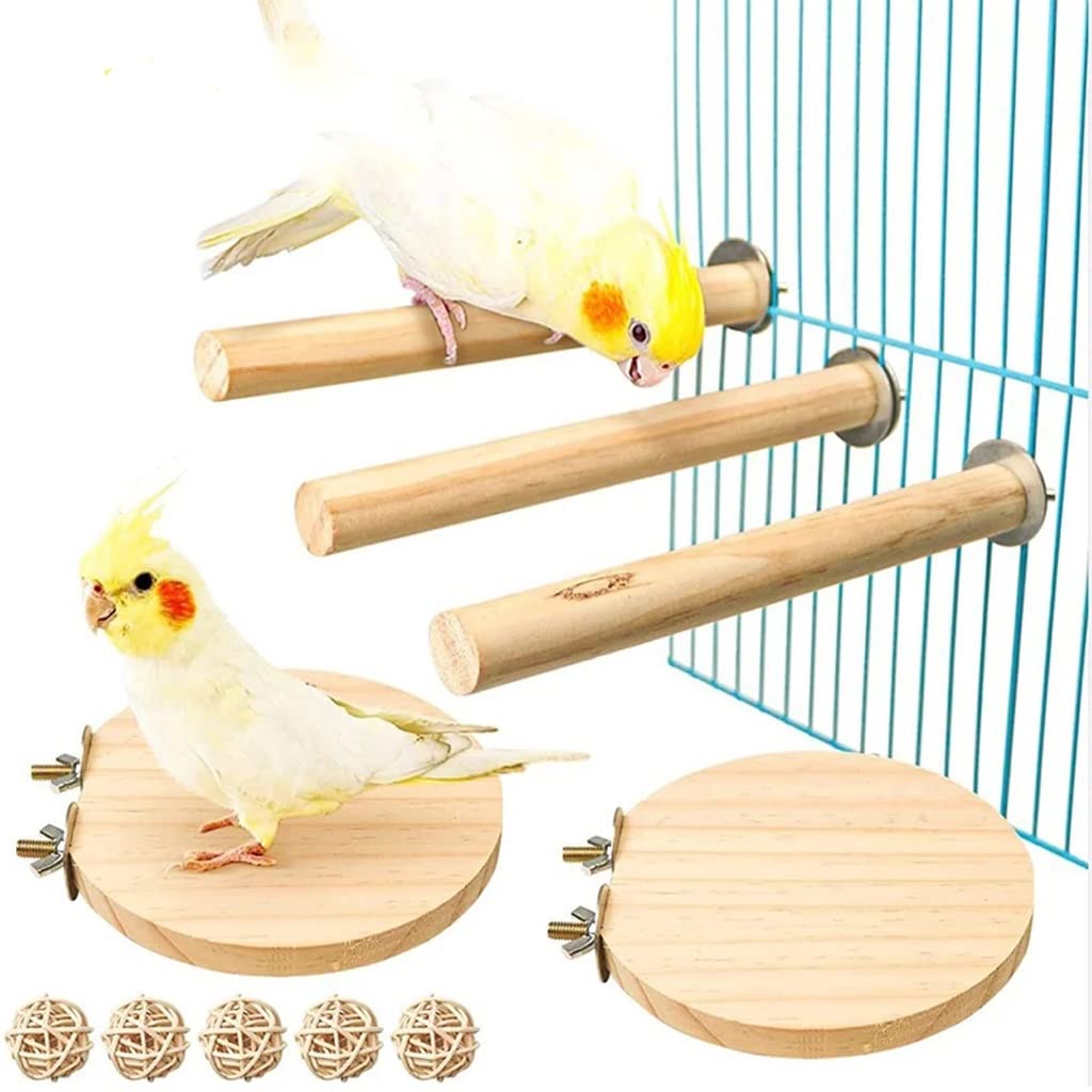 10pcs Parrot Chew Toys Set - Natural Wood Bird Perches, Cage Stand Platform & Paw Grinding Toys for Parrots, Parakeets, Cockatiels - Perfect for Biting, Climbing & Playtime in Bird Cages
