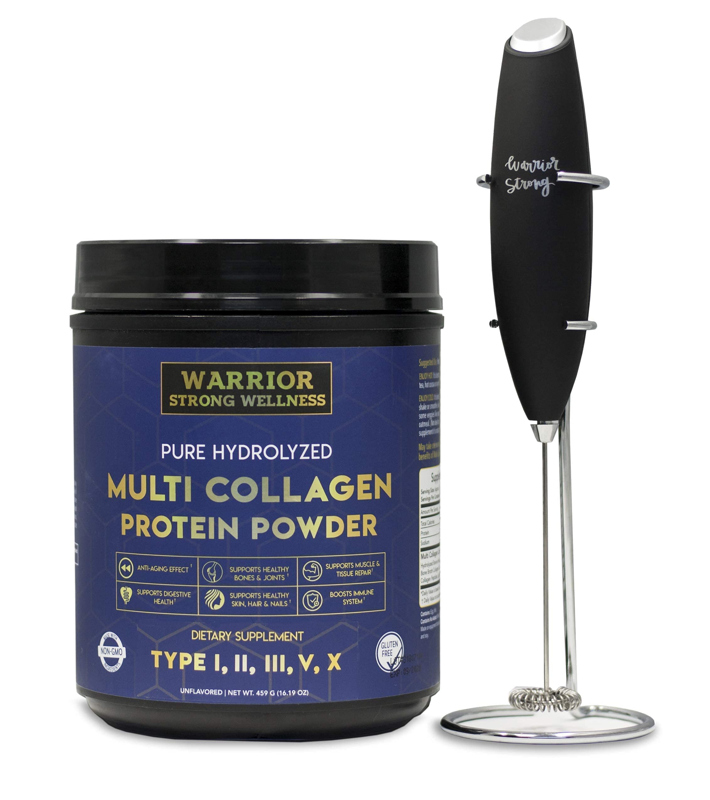 Warrior Strong Wellness WSW Multi Collagen Powder with Frother - Hydrolyzed Collagen Peptides for Skin, Hair & Joint Support - Perfect for Smoothies, Coffee & Protein Shakes (Use Cases: Post-Workout Recovery, Daily Beauty Routine, Healthy Aging)