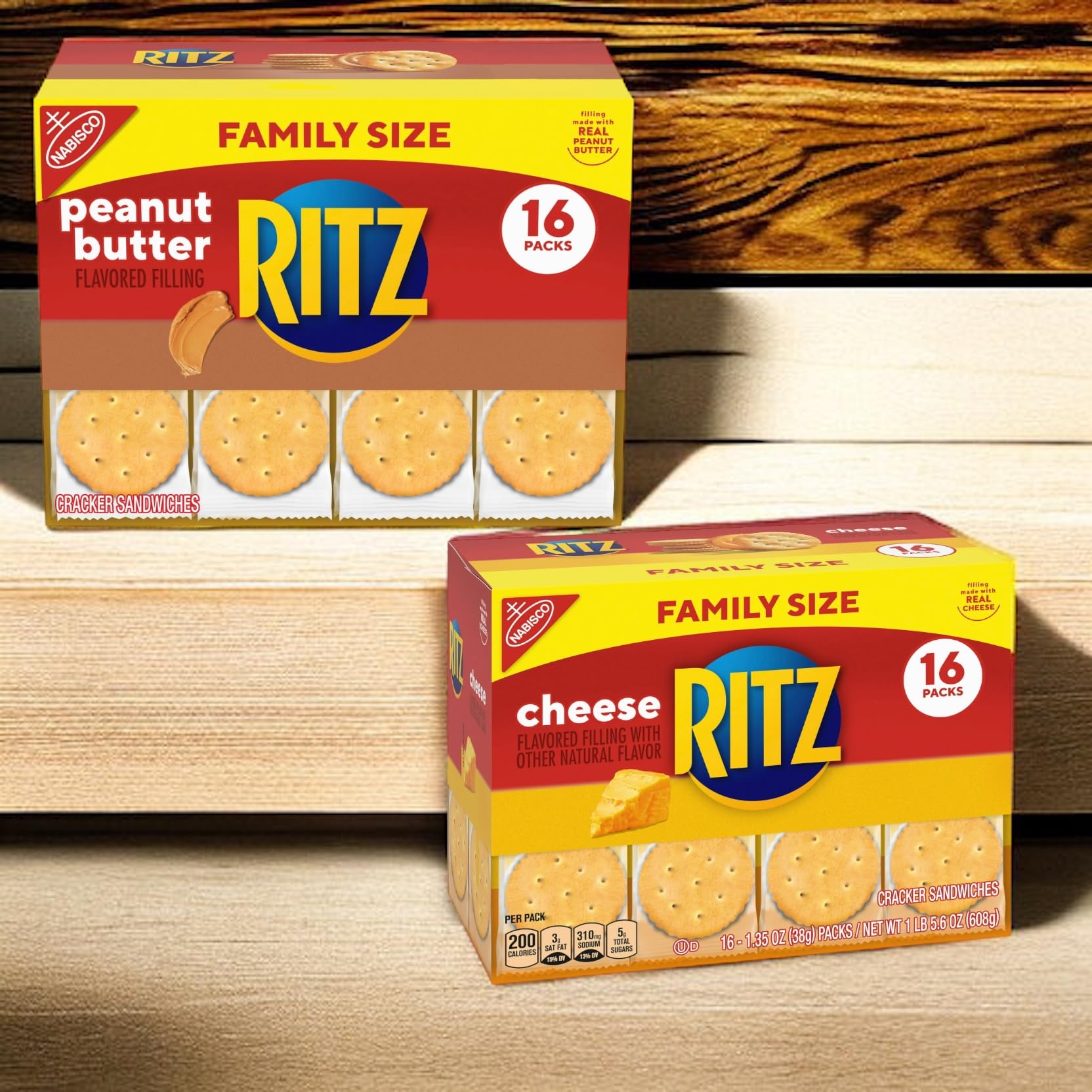 RITZ Peanut Butter & Cheese Sandwich Crackers Variety Pack - 32 Snack Packs | Crunchy Snack Crackers for Kids Lunch, Office Snacks & Party Favors | Perfect for Christmas Gifts, School Lunches & Road Trips