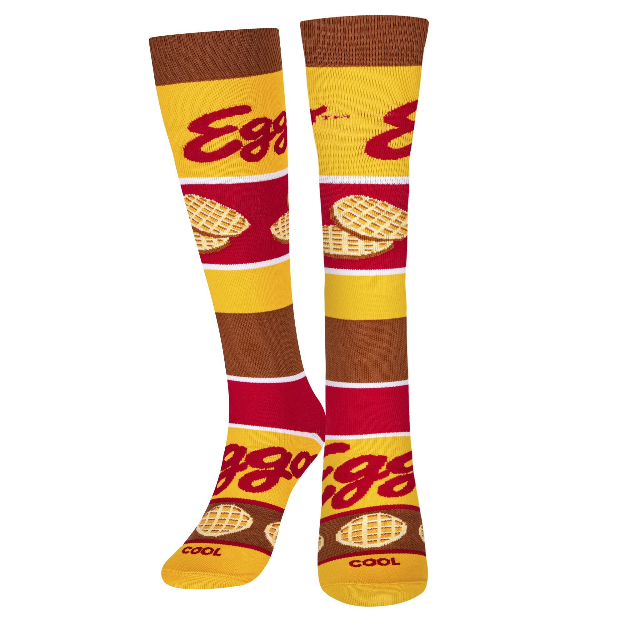 Fun Novelty Knee High Compression Socks - Cool & Comfortable Socks for Men & Women - Perfect for Running, Travel & Work - Eggo Waffles Design
