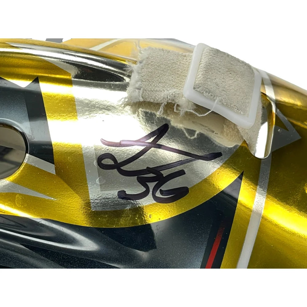 Authentic Logan Thompson Game Used Signed Goalie Mask 2022-23 Season with COA - Vegas Golden Knights NHL Hockey Memorabilia - Perfect for Collectors, Fans, and Sports Memorabilia Displays