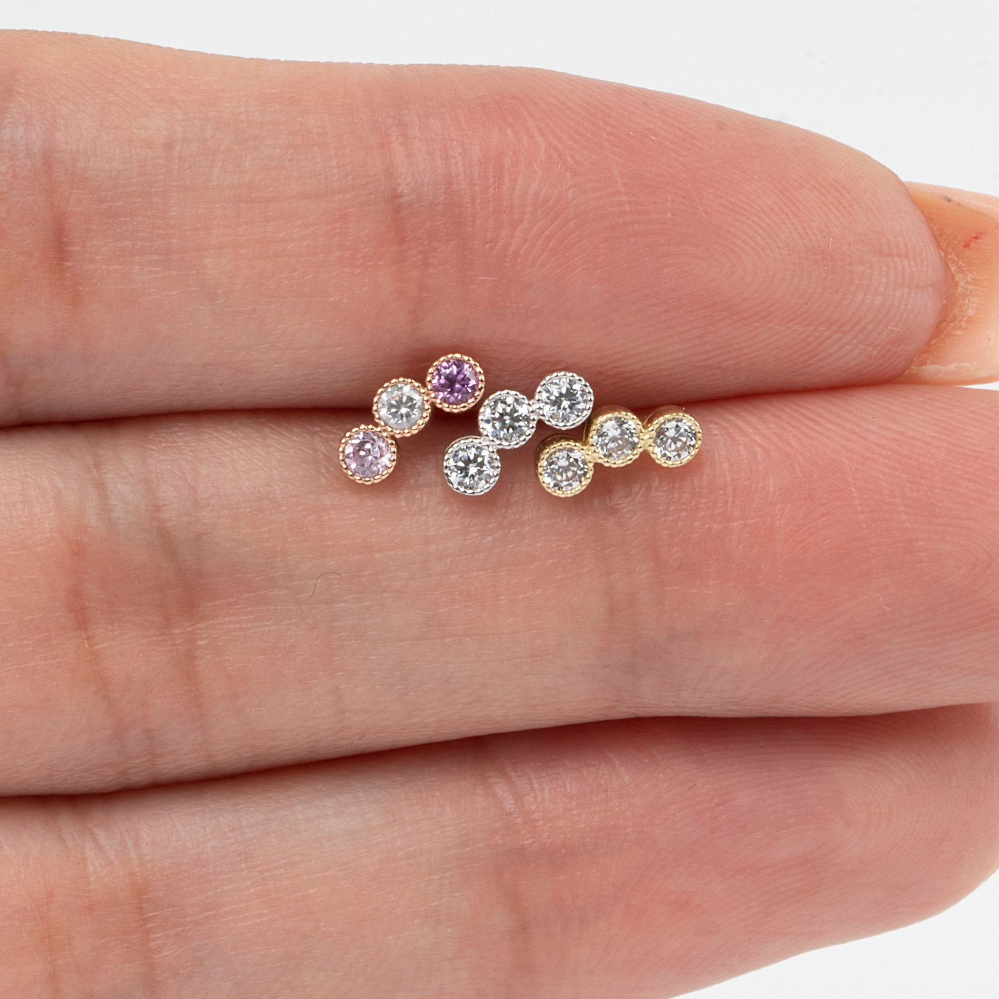 14K Yellow Gold Graduated Gemstone Flat Back Stud Earrings with Milgrain Detail - Perfect for Weddings, Parties & Everyday Elegance