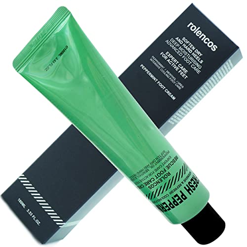 Rolencos Peppermint Cooling Moisturizing Foot Cream 3.53oz - Callus Remover for Thick, Cracked & Rough Feet - Professional Cracked Heel & Sole Rescue Cream - Ideal for Dry, Hard Feet Care & Pedicure Treatments