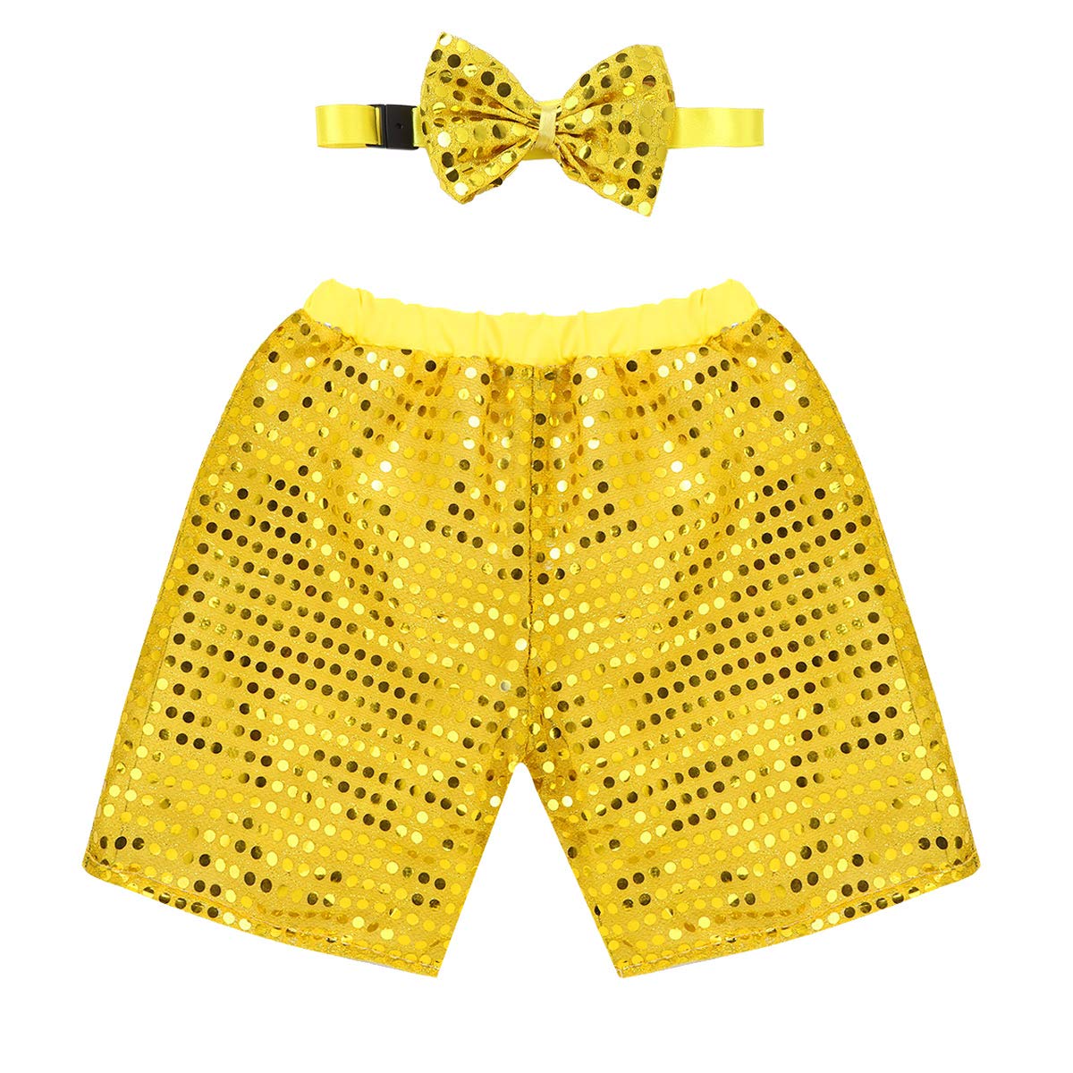 iEFiEL Unisex Kids Glitter Sequined Shorts with Bow - Dancewear for Boys & Girls - Jazz, Choir, Stage Performance - Perfect for Dance Recitals, Costume Parties & Holiday Performances