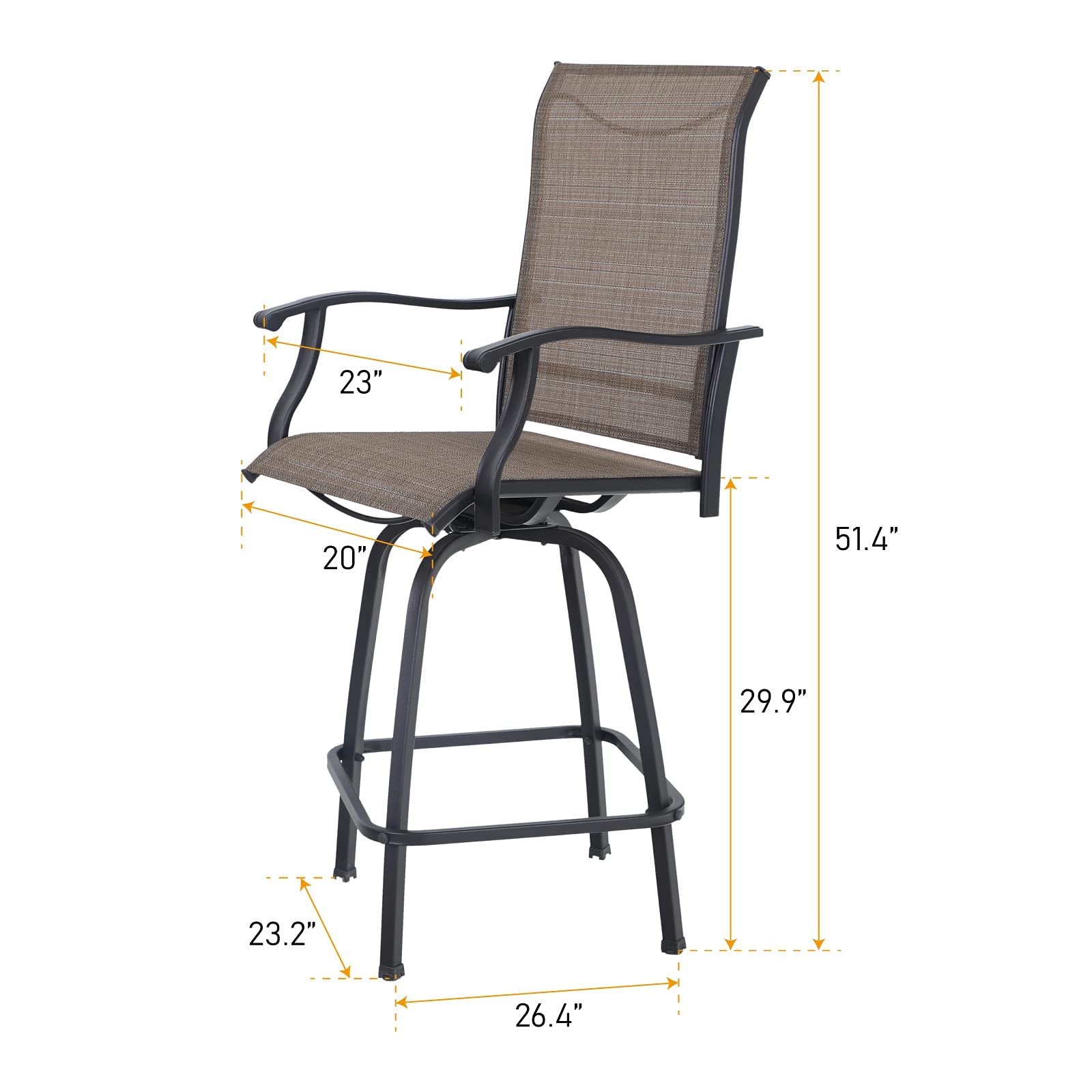 MFSTUDIO 2 Pack Outdoor Swivel Bar Stools - Patio Bar Height Chairs with Breathable Sling Fabric, All-Weather Resistant, Brown - Perfect for Backyard, Deck, Poolside & Garden Use