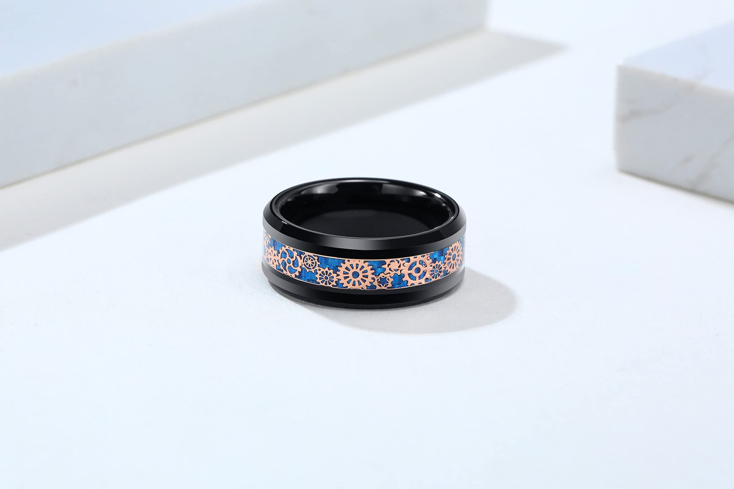 Men's Black Tungsten Wedding Band with Blue Carbon Fiber Inlay - Comfort Fit for Daily Wear