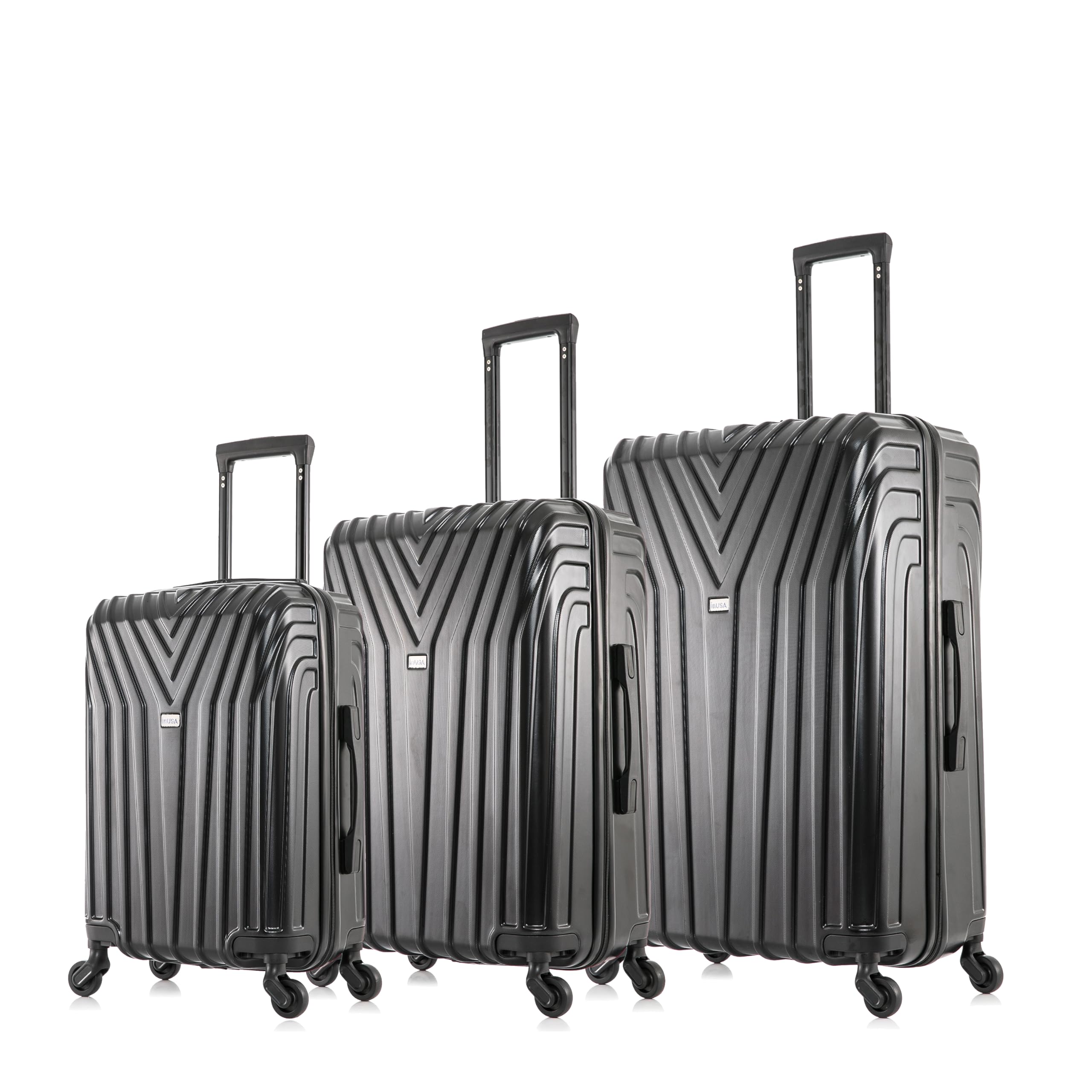 InUSA VASTY 3-Piece Hardshell Luggage Set with Spinner Wheels - Durable Lightweight Suitcase (20in, 24in, 28in) for Travel - Black | Perfect for Business Trips, Family Vacations & International Travel