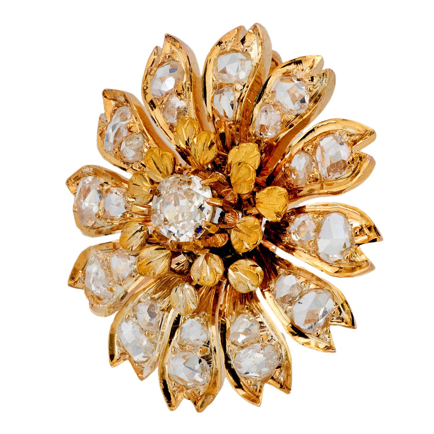 Victorian 18k Gold Diamond Floral Pendant Necklace - Elegant Antique Jewelry for Weddings, Anniversaries & Special Occasions
