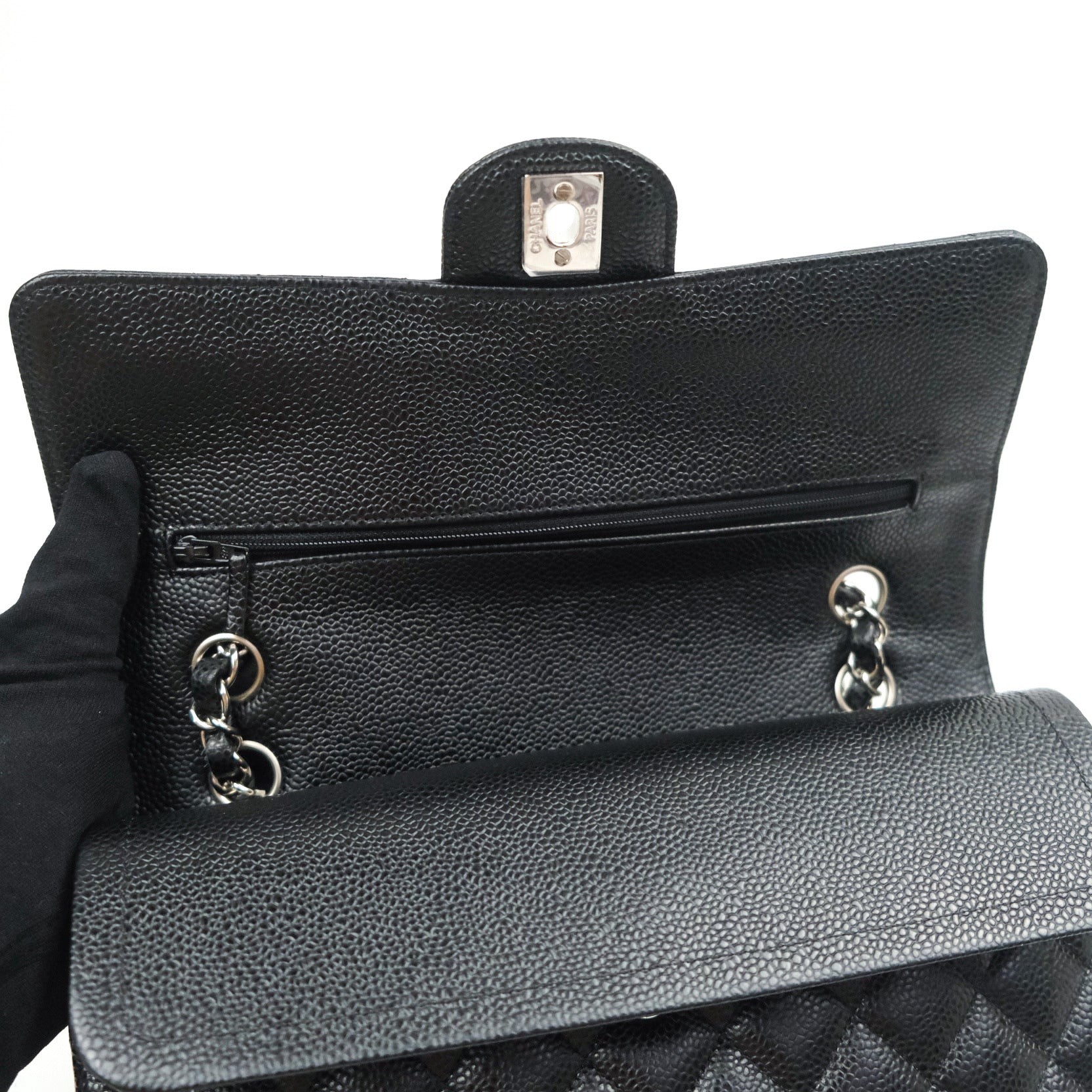 Chanel Classic M/L Medium Double Flap Bag Black Caviar Silver Hardware - Luxury Designer Handbag for Women, Perfect for Work, Evening Events & Special Occasions