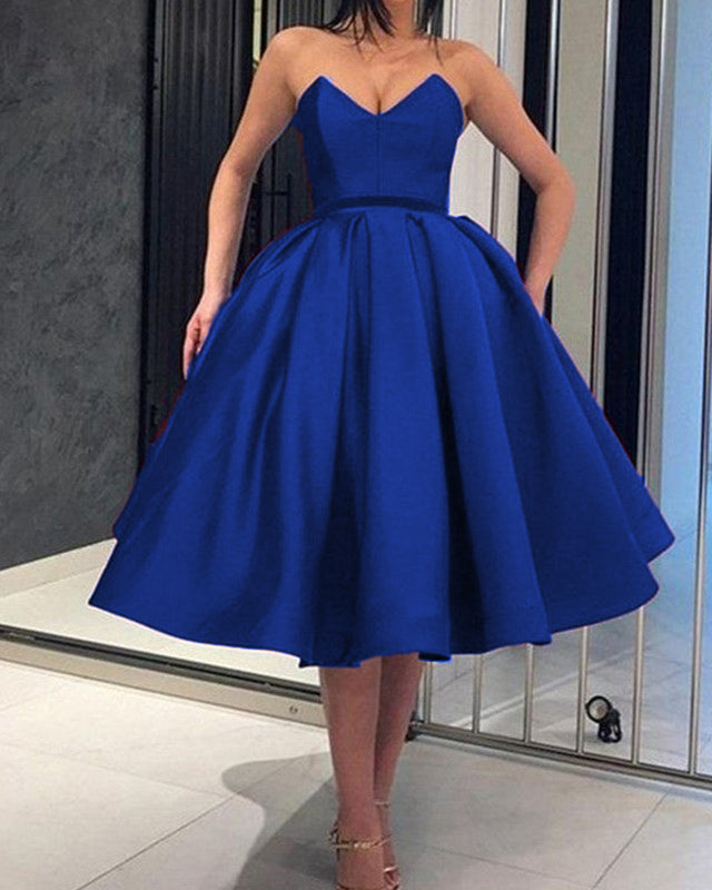 Strapless Satin Ball Gown Knee-Length Homecoming Dress for Prom, Party & Special Occasions | Elegant Formal Wear for Teens & Women