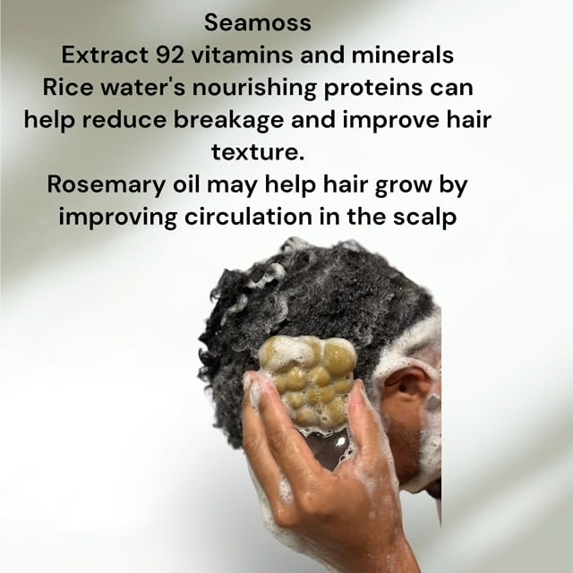 Organic Chebe Seamoss & Marshmallow Root Shampoo Bar for Hair Growth - Natural Nourishing Vegan Hair Care - Perfect for Dry, Damaged Hair & Scalp Health at Home or Travel