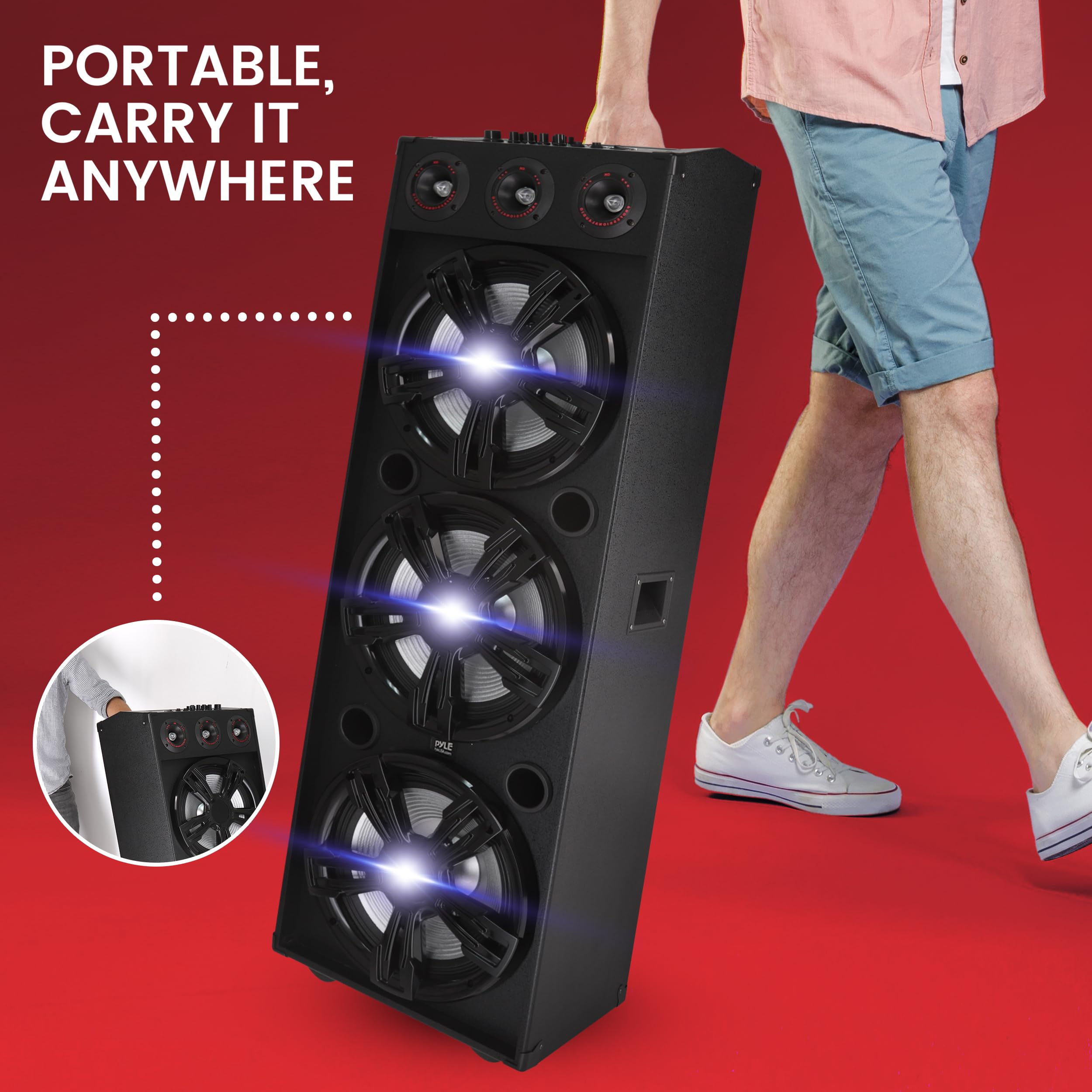 3x12” Portable Bluetooth PA Karaoke Speaker System - 2200W Powerful Sound with LED Lights, USB/SD/FM/BT/Aux Inputs & Remote Control - Ideal for Parties, Outdoor Events & Home Karaoke