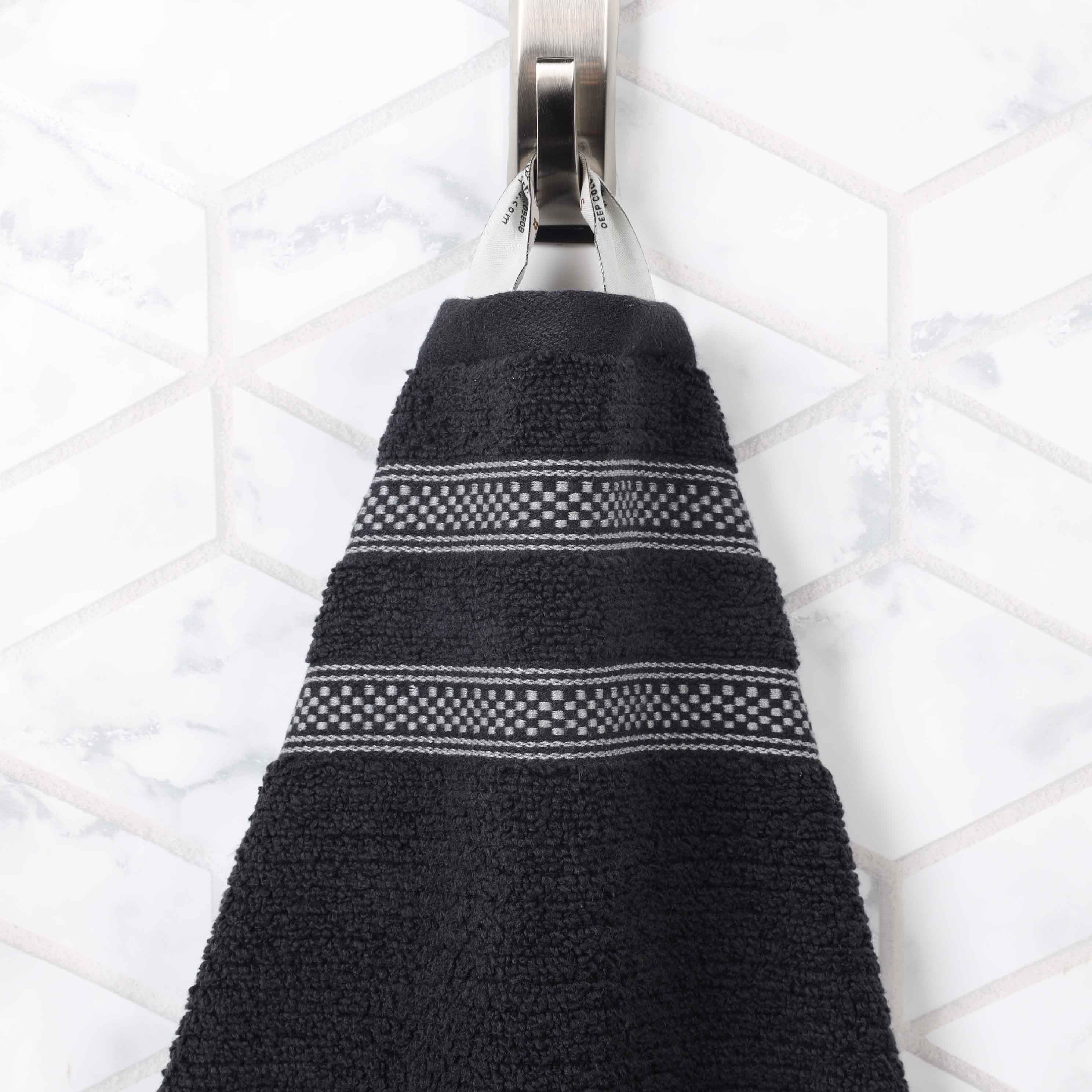 Premium Zero Twist Cotton Ribbed Geometric Border Plush 3-Piece Bath Towel Set - Ultra Soft & Absorbent for Spa, Bathroom & Luxury Home Use