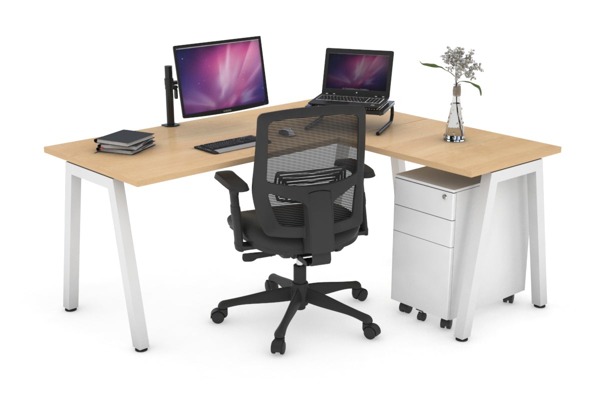 L-Shaped Corner Office Desk with Quadro A Legs - 1400L x 1450W - Modern Ergonomic Workstation for Home Office & Gaming Setup