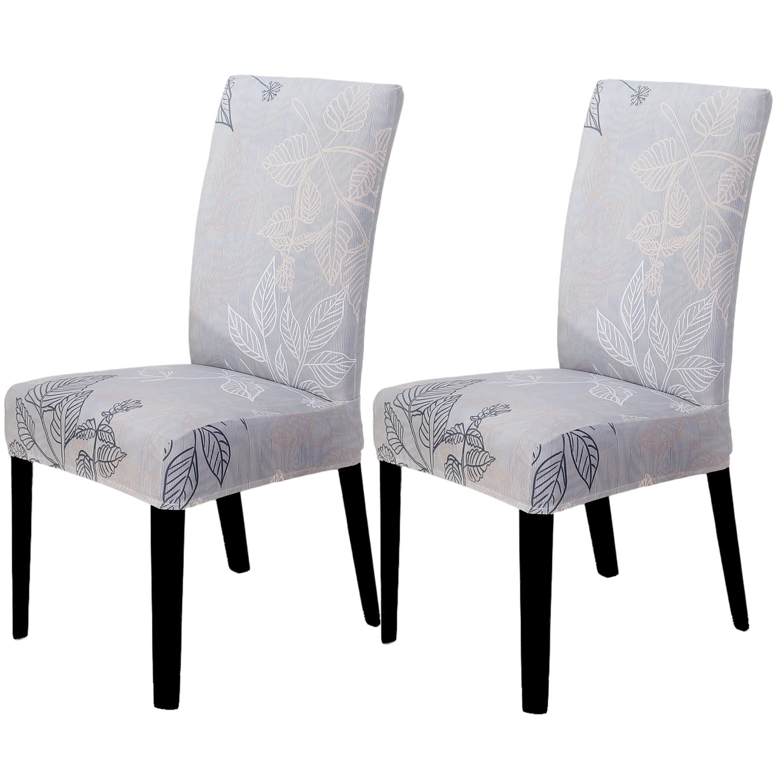 Stretch Parsons Chair Slipcovers Set of 2 - Washable Spandex Dining Room Chair Covers with Leaf Grey Print | Perfect for Hotel, Office, Wedding, Banquet & Home Decor | Seat Protector for Dining Chairs, Ceremony & Party Events
