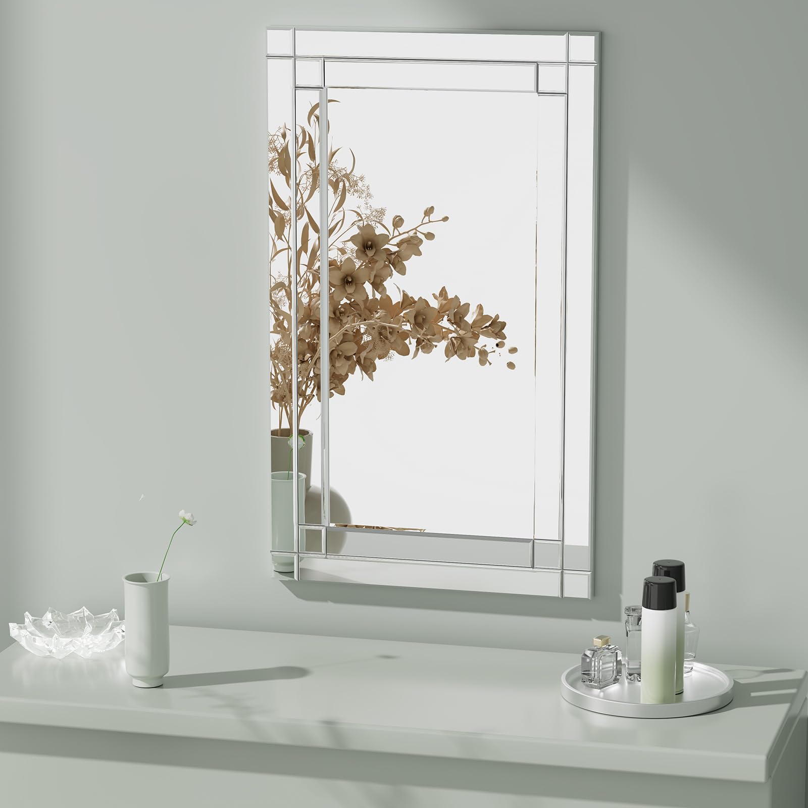 18x30 Inch Frameless Rectangular Wall Mirror with Polished Beveled Edge - Modern Silver Decorative Mirror for Bathroom Vanity, Entryway & Living Room | Home Decor, Dressing & Interior Design