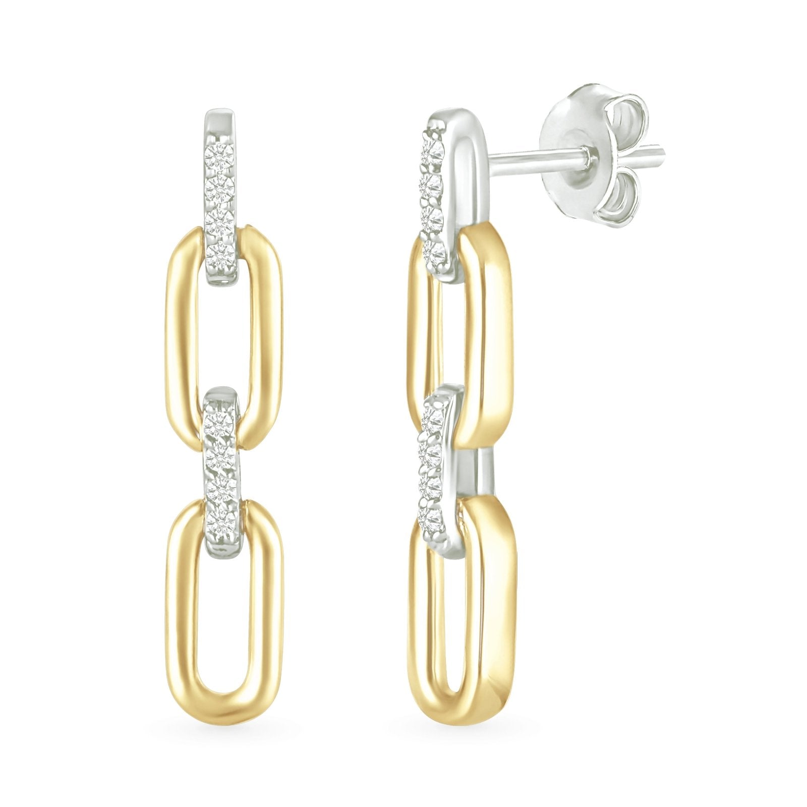 10k Yellow Gold Double Dangle Paperclip Stud Earrings - Minimalist Elegance for Everyday Wear & Special Occasions