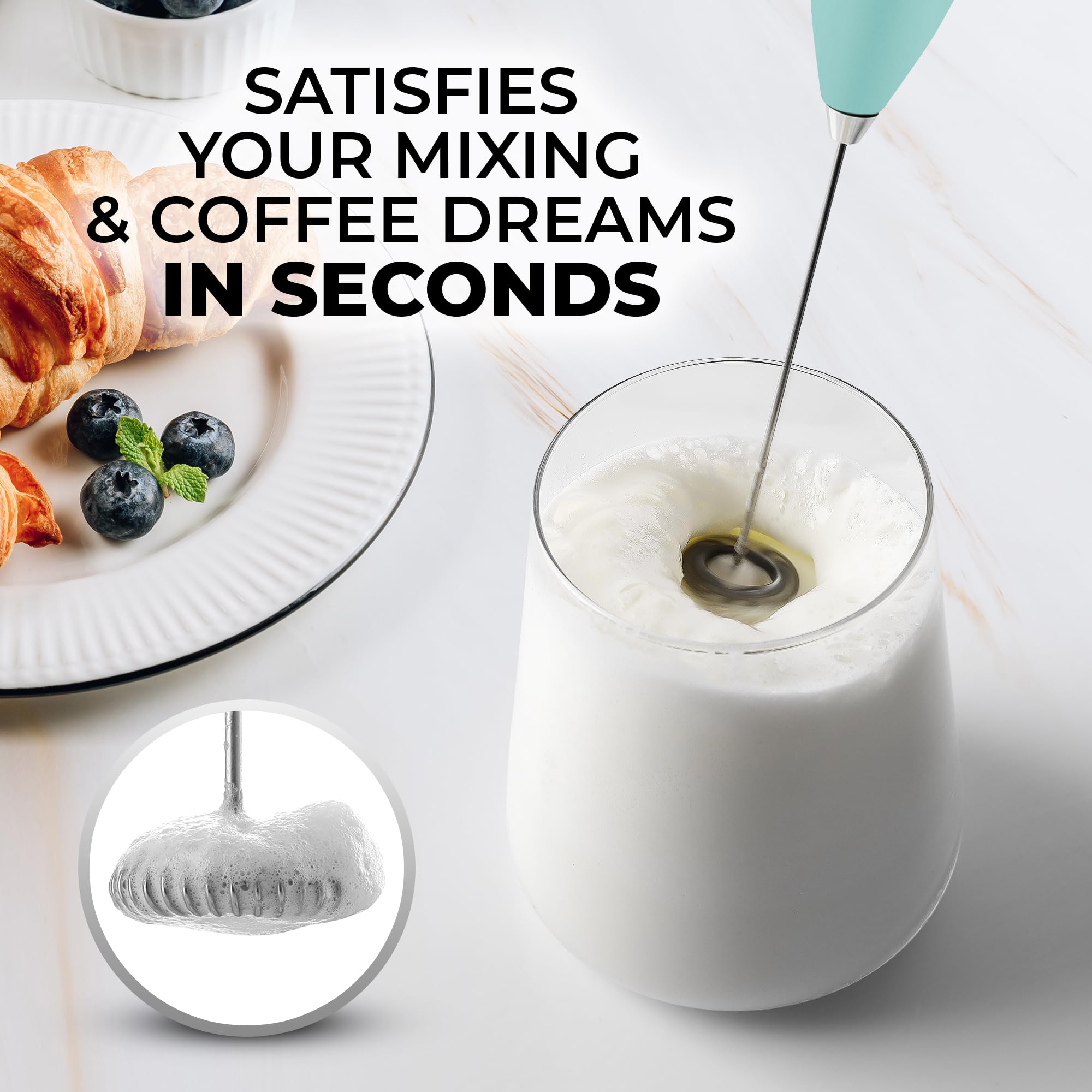 Zulay Powerful Electric Milk Frother Handheld Whisk - High Speed Mini Mixer & Blender for Coffee, Latte, Matcha, Frappe - Perfect for Home Baristas & Coffee Lovers (Fresh Mint)