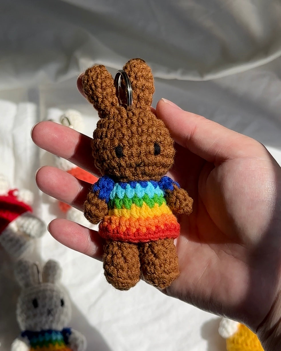 Rainbow Melanie Miffy Crochet Keychain - Handmade Pride Bag Charm | Just Dutch x Miffy Collectible Plush Toy for Backpacks, Purses & Gift Giving