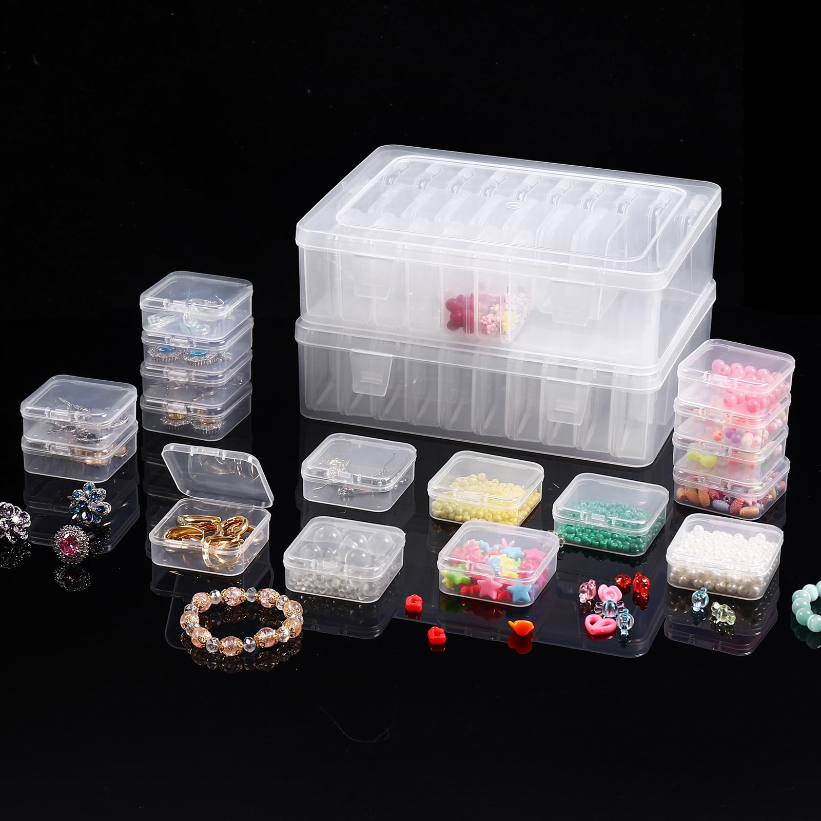 Stackable Bead Storage Containers - 30pc Transparent Organizer Box for Jewelry & Crafts