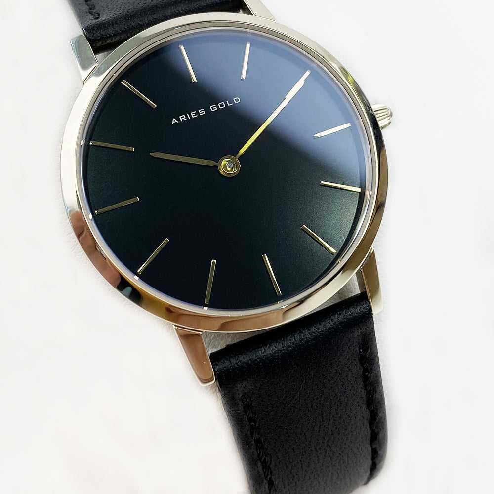 ARIES GOLD Urban Santos Stainless Steel Women's Watch with Black Leather Strap - Perfect for Office, Business Meetings & Everyday Elegance
