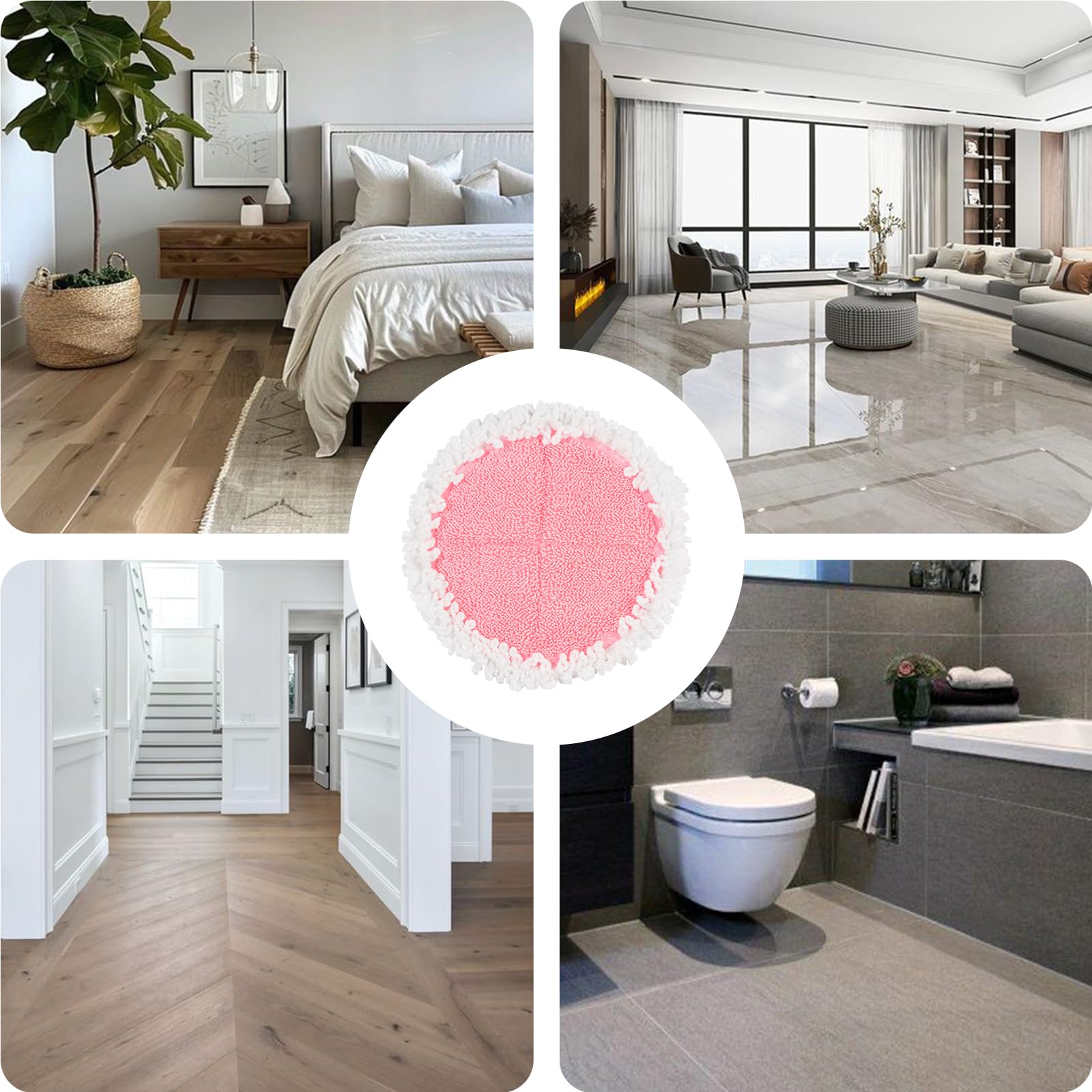 VMAI Electric Mop Replacement Pads - 4 Pack Washable Microfiber Cleaning Pads for G700 & P700 Cordless Electric Mops (Pink) - Perfect for Hardwood Floors, Tile & Laminate Cleaning