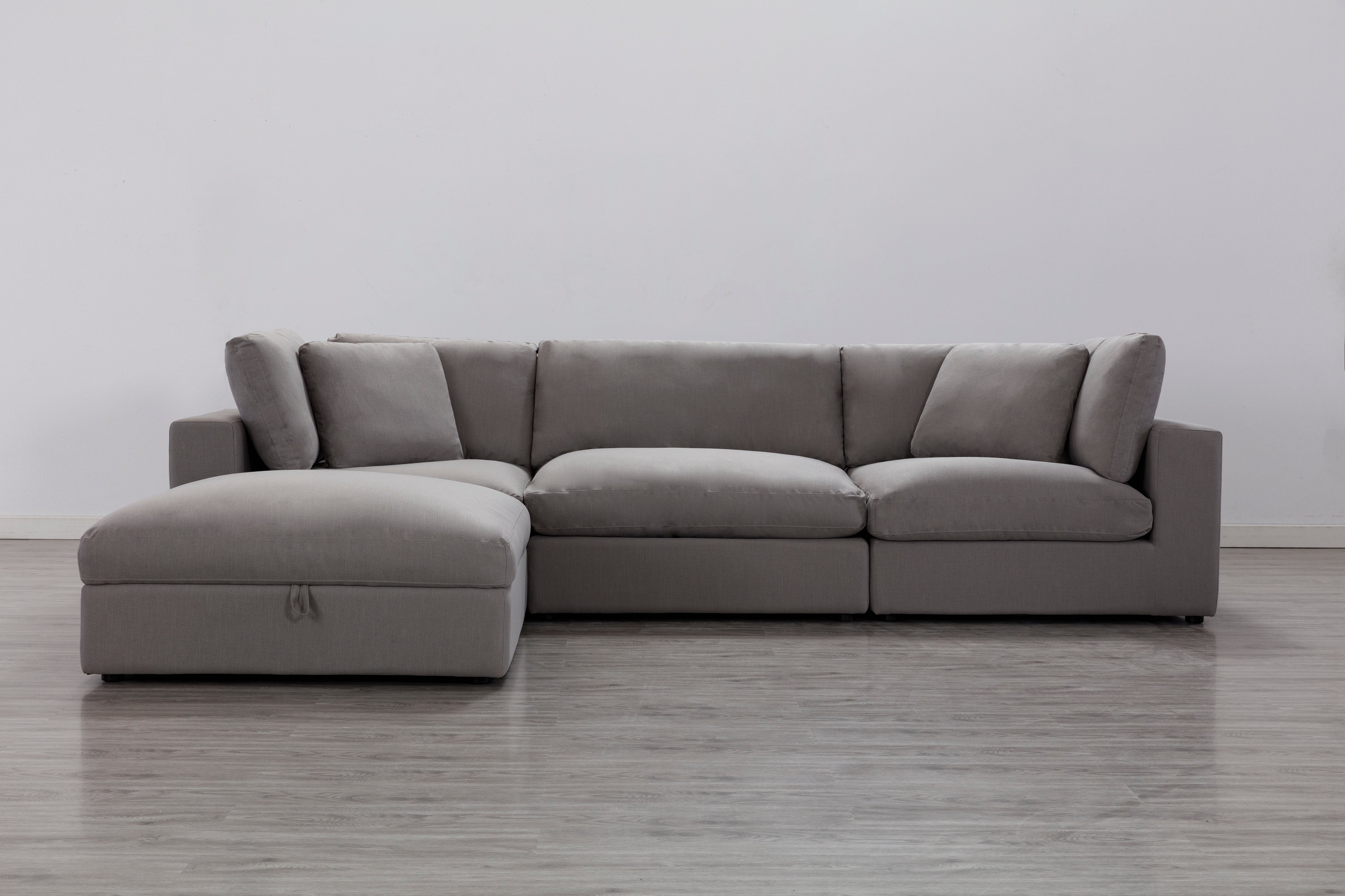 Rivas Modern Feather Fill 5-Piece Modular Sectional Sofa with Ottoman in Graphite - Perfect for Living Room, Family Room & Home Theater Seating
