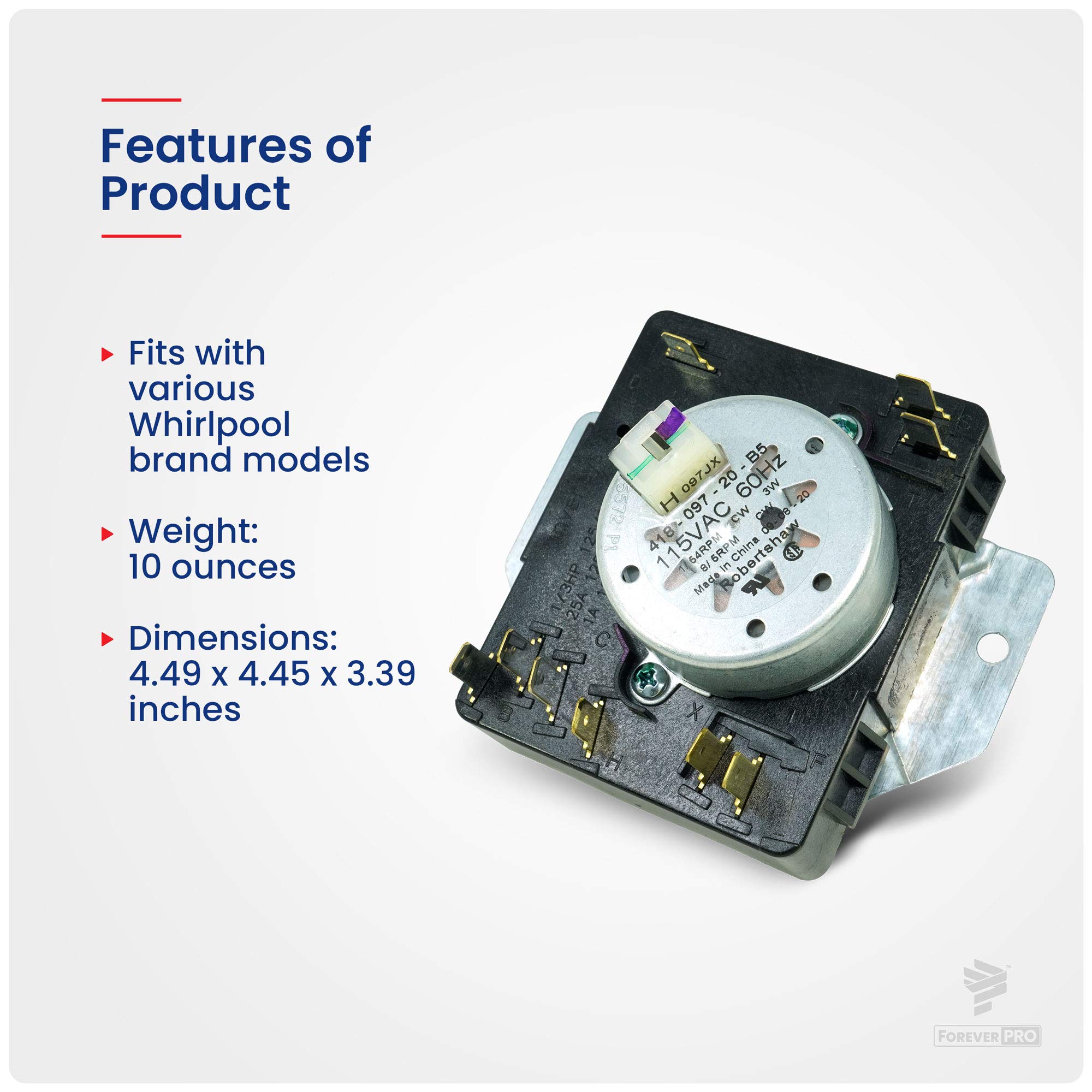ForeverPRO WPW10186032 Dryer Timer Replacement for Whirlpool W10186032, 2116926, AH3500198, EA3500198 - Compatible with Whirlpool Dryers for Precise Drying Cycles