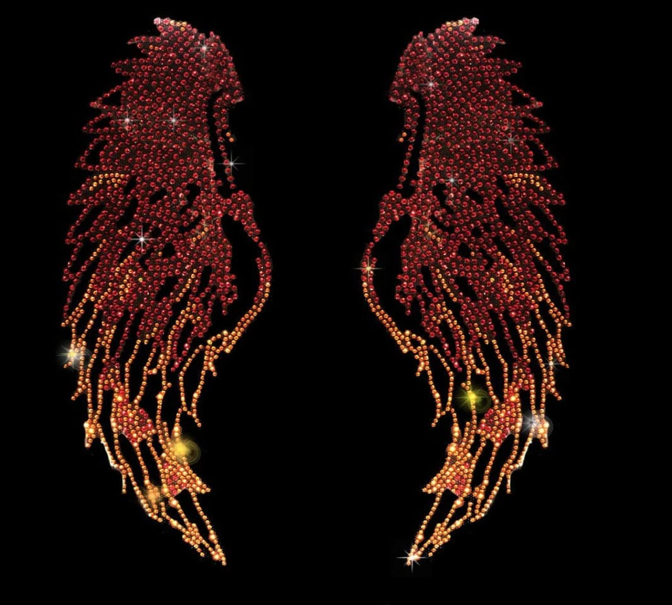 Red Fire Angel Wings Iron-on Rhinestone Applique for Costumes - Perfect for Halloween, Cosplay, Dance Performances & DIY Fashion