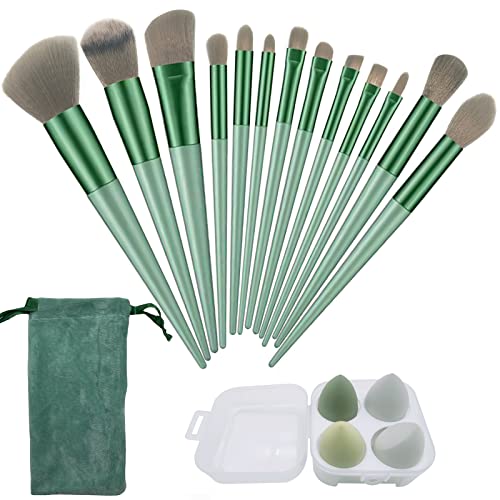 MUHUABEAUTY 13-Piece Professional Makeup Brush Set with Beauty Blender & 4 Foundation Sponges - Complete Eyeshadow Brush Kit Includes Travel Pouch & Storage Box - Perfect for Makeup Artists, Beginners & Everyday Beauty Routine
