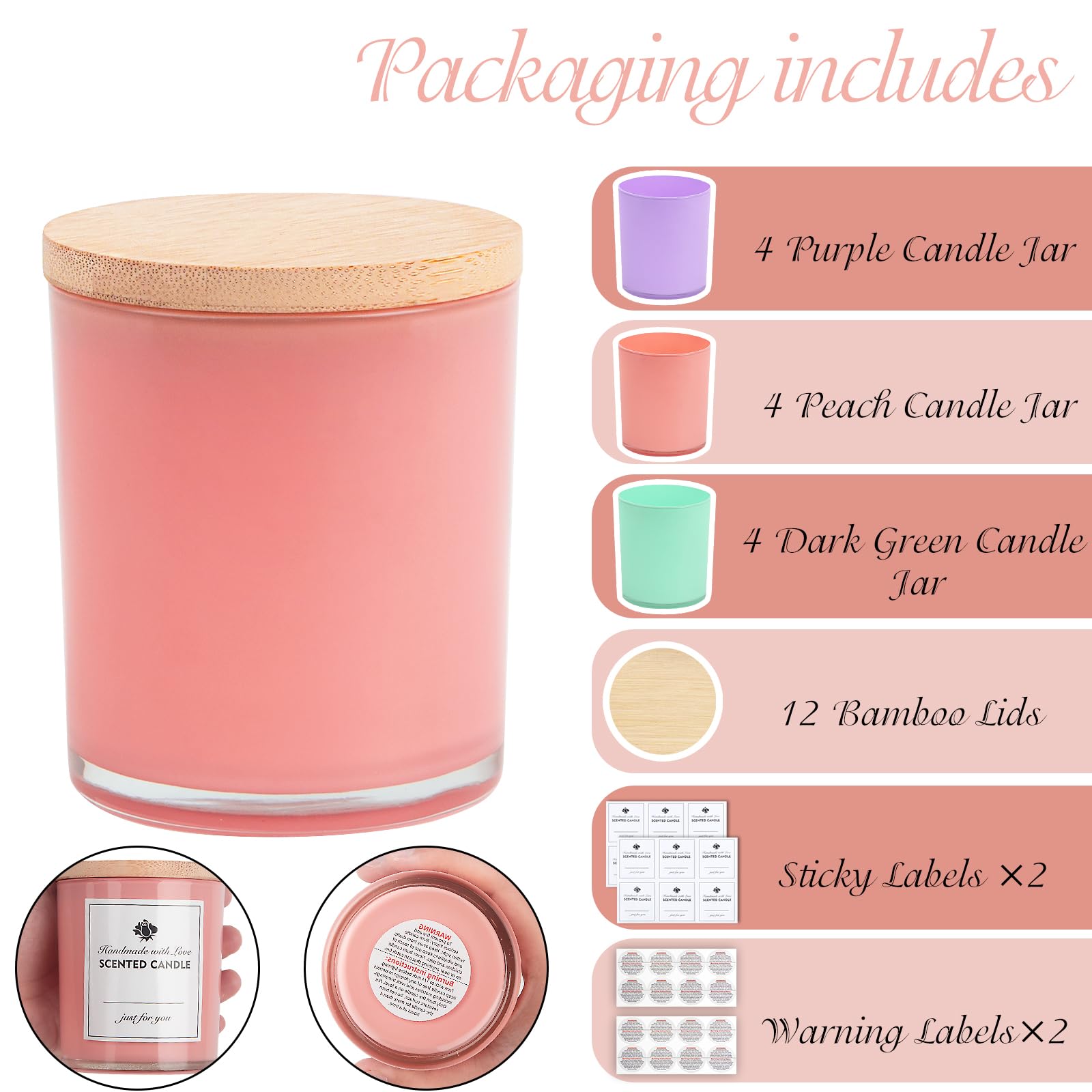 CONNOO 12-Pack 10oz Clear Glass Candle Jars with Airtight Bamboo Lids - DIY Candle Making Supplies, Reusable Containers for Wax Melts, Soap Storage & Home Decor (Dishwasher Safe)