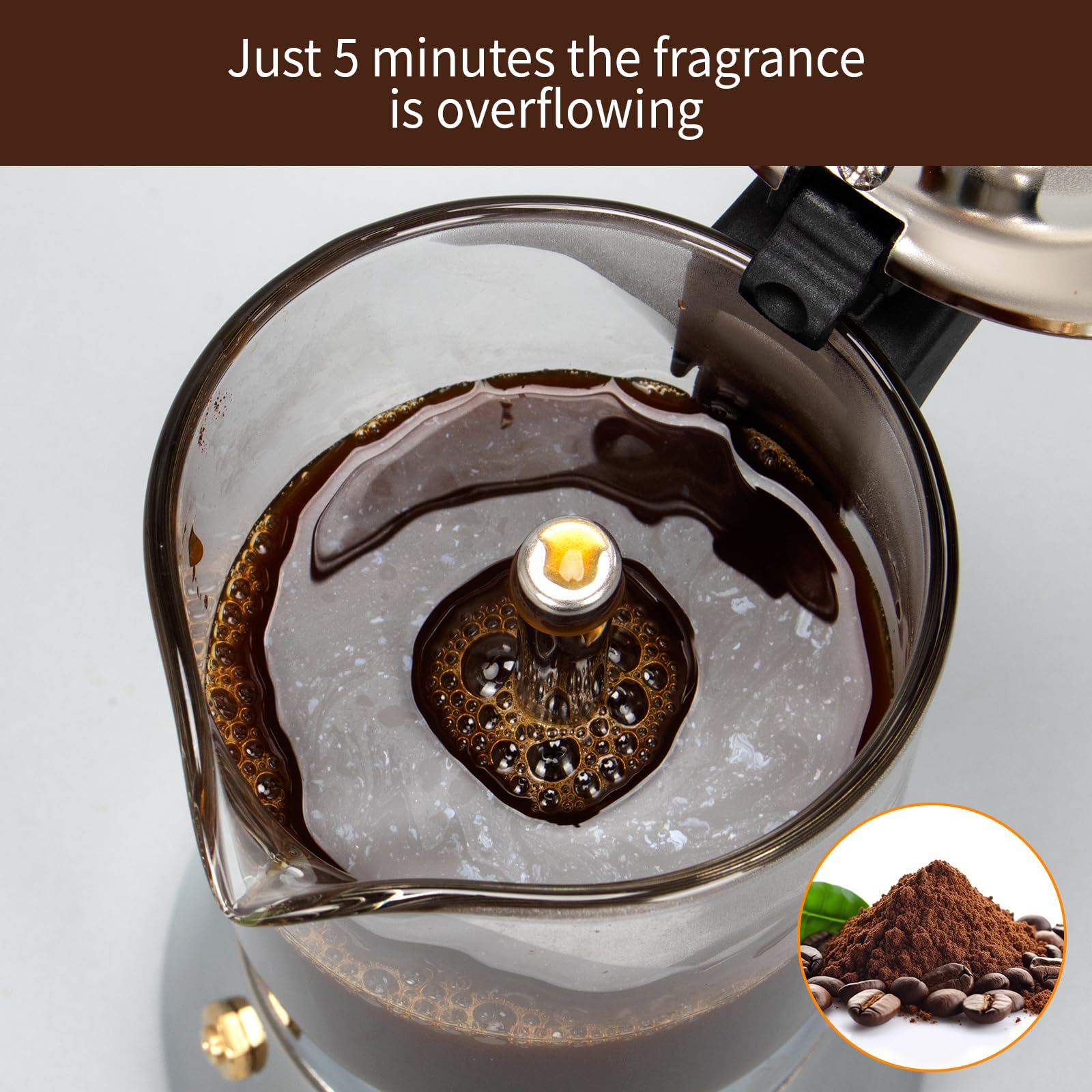 6-Cup 240ml Stovetop Espresso Maker - Classic Moka Pot with Crystal Glass Top & Stainless Steel - Italian Coffee Maker for Cuban, Espresso & Mocha - Perfect for Home Brewing, Camping & Gifts